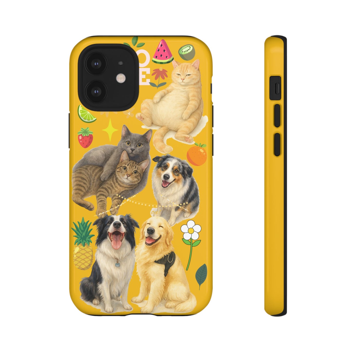60A-5 Dog and Cat Printed Dual-Layer Phone Case In Yellow – Glossy or Matte Finish – iPhone & Android Compatible
