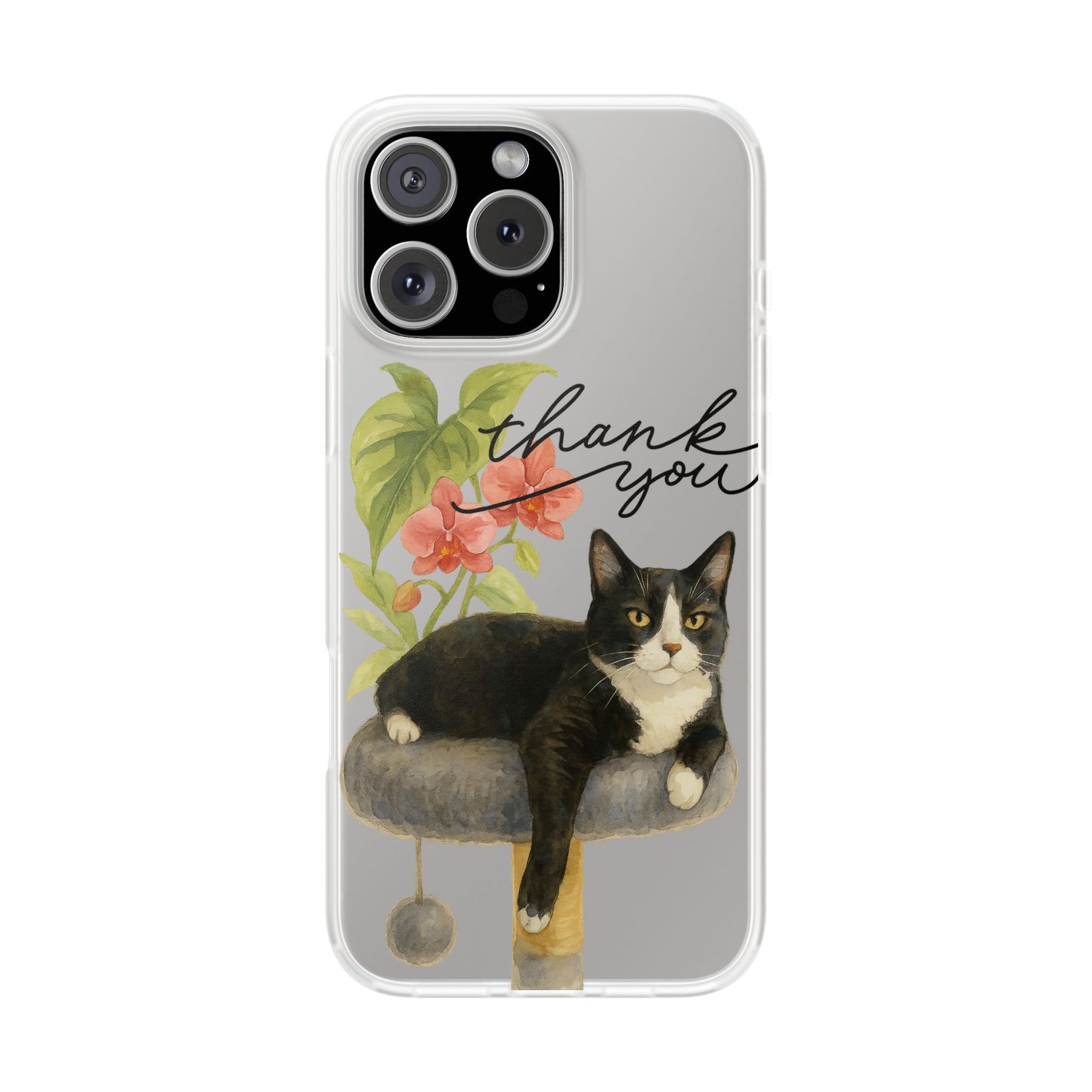 62A Cute Cat Thank You Phone Case – Flexible Matte TPU Slim Cover for iPhone & Android Gift