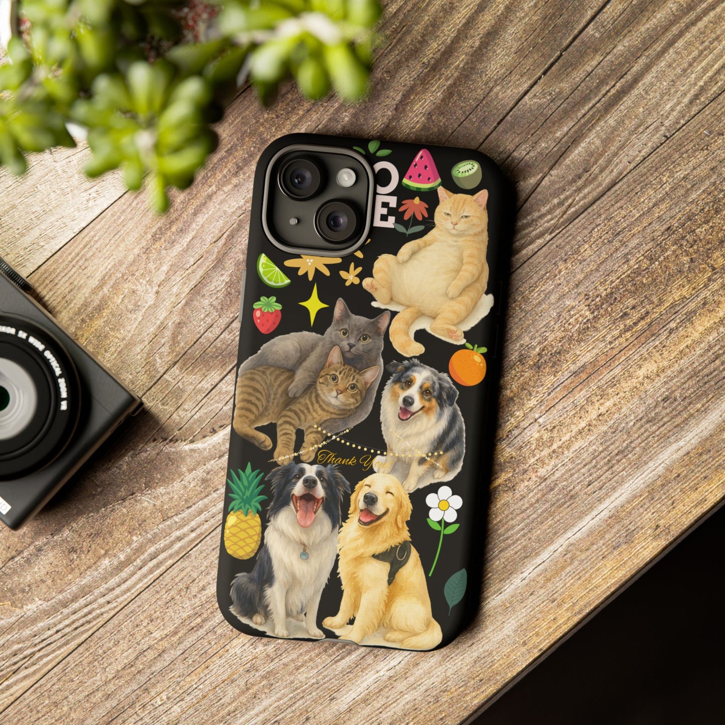 60A-8 Dog and Cat Printed Dual-Layer Phone Case In Black – Glossy or Matte Finish – iPhone & Android Compatible
