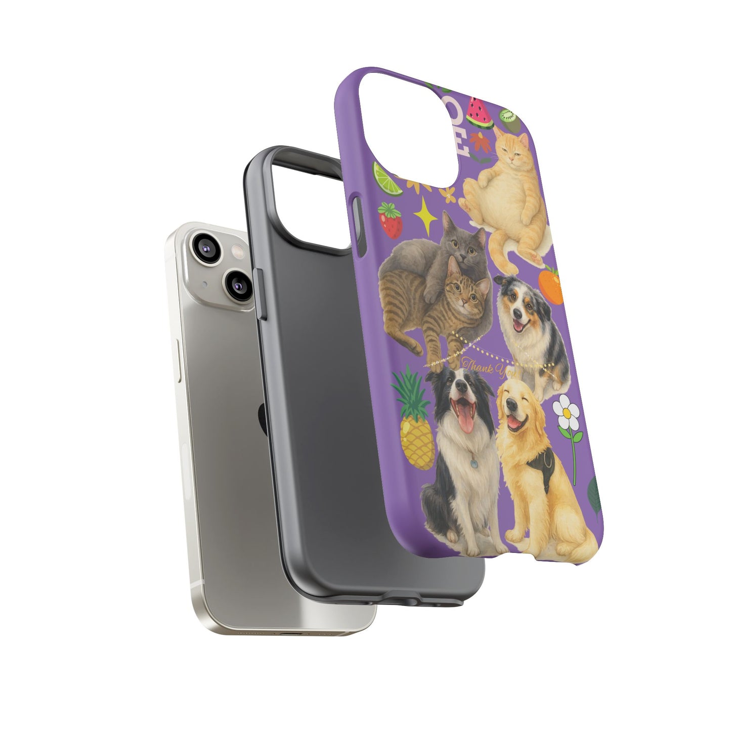 60A-4 Dog and Cat Printed Dual-Layer Phone Case In Purple – Glossy or Matte Finish – iPhone & Android Compatible