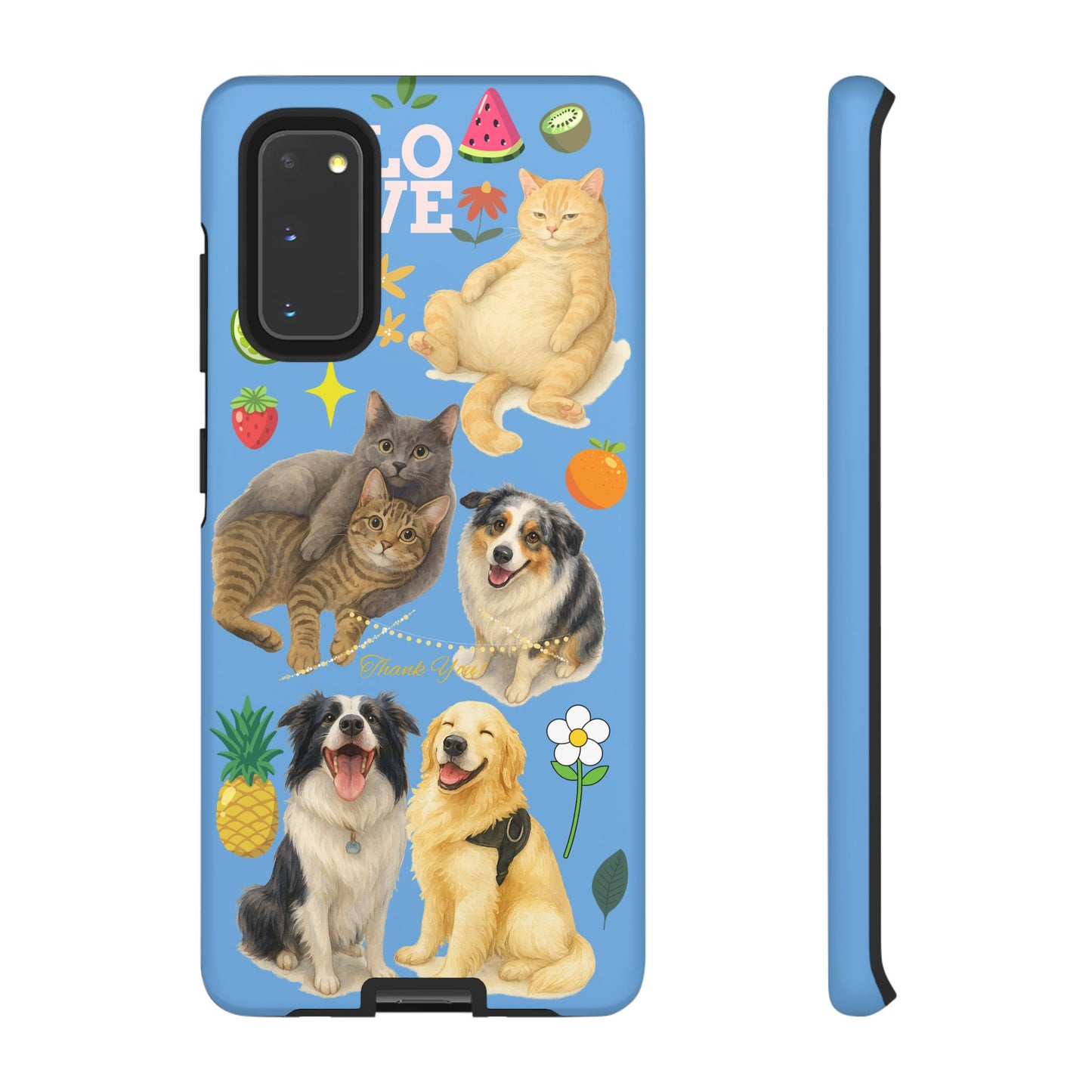 60A-1 Dog and Cat Printed Dual-Layer Phone Case In Blue – Glossy or Matte Finish – iPhone & Android Compatible