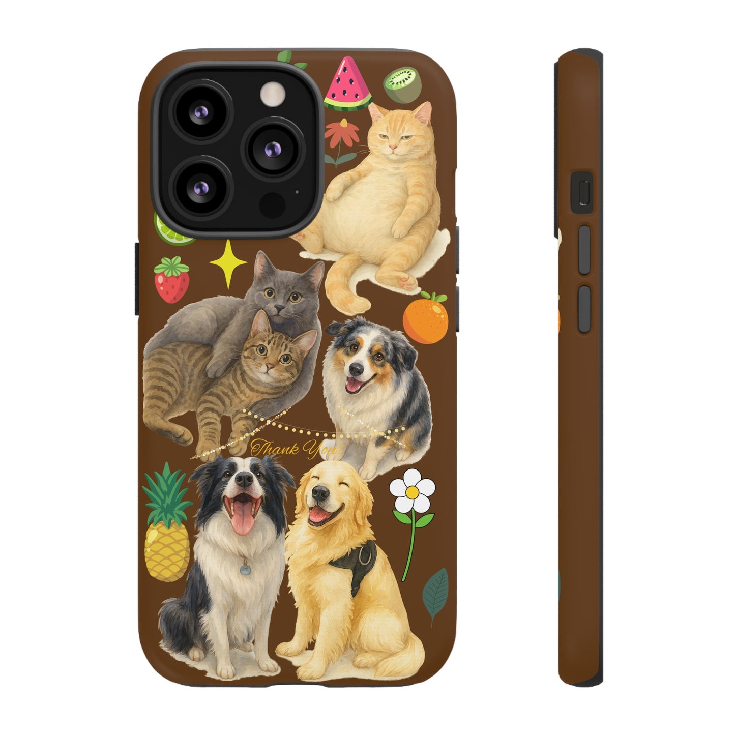 60A-11 Dog and Cat Printed Dual-Layer Phone Case In Dark Brown – Glossy or Matte Finish – iPhone & Android Compatible