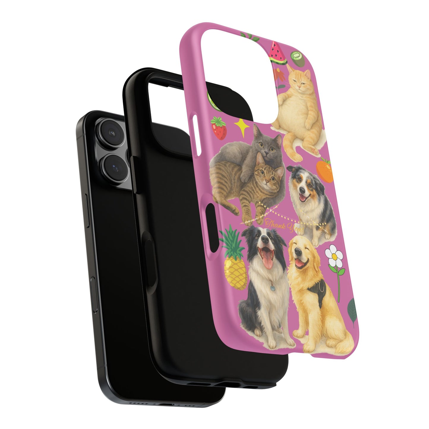 60A-2 Dog and Cat Printed Dual-Layer Phone Case In Pink – Glossy or Matte Finish – iPhone & Android Compatible