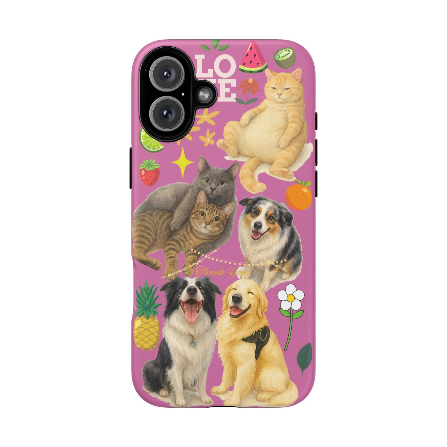 60A-2 Dog and Cat Printed Dual-Layer Phone Case In Pink – Glossy or Matte Finish – iPhone & Android Compatible