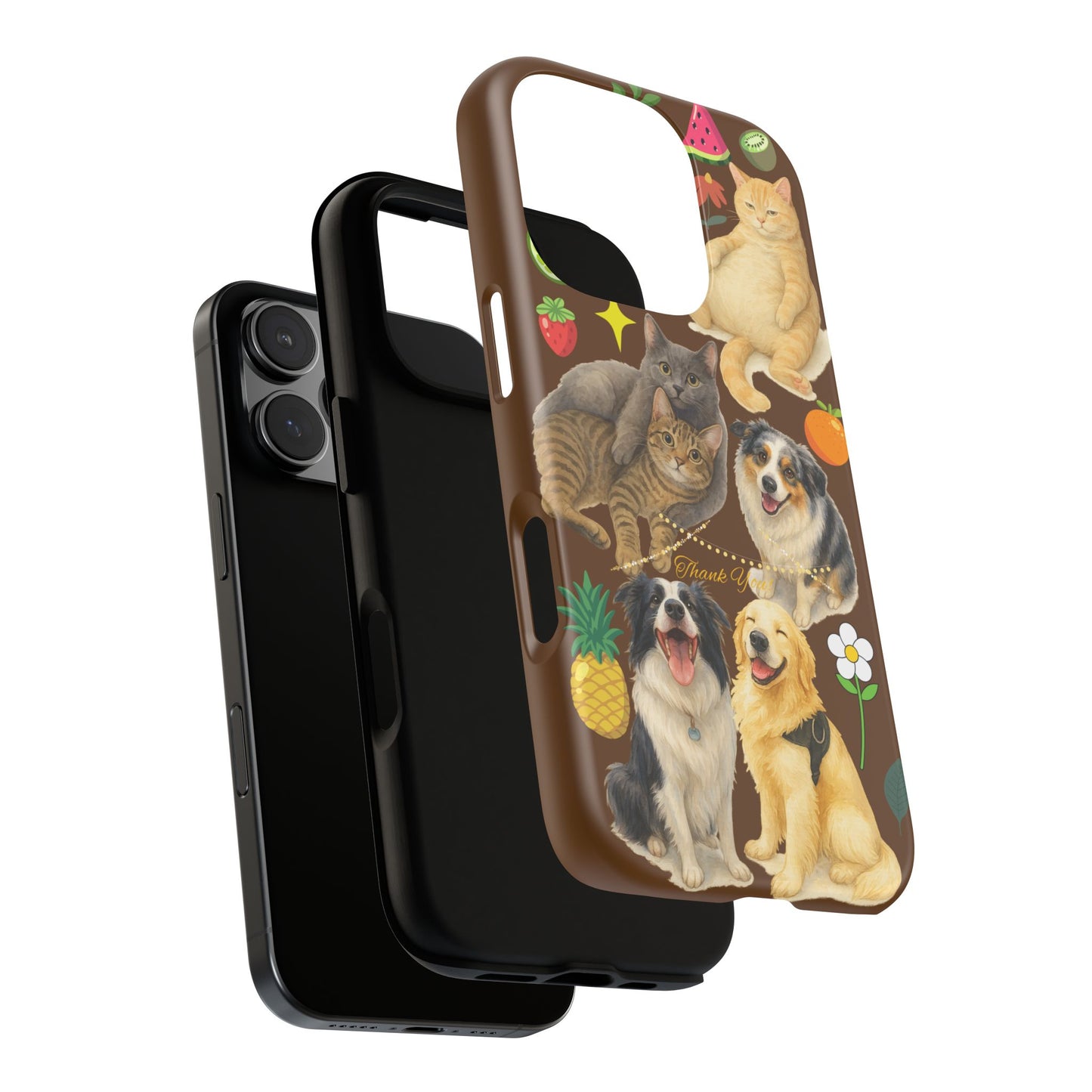 60A-11 Dog and Cat Printed Dual-Layer Phone Case In Dark Brown – Glossy or Matte Finish – iPhone & Android Compatible