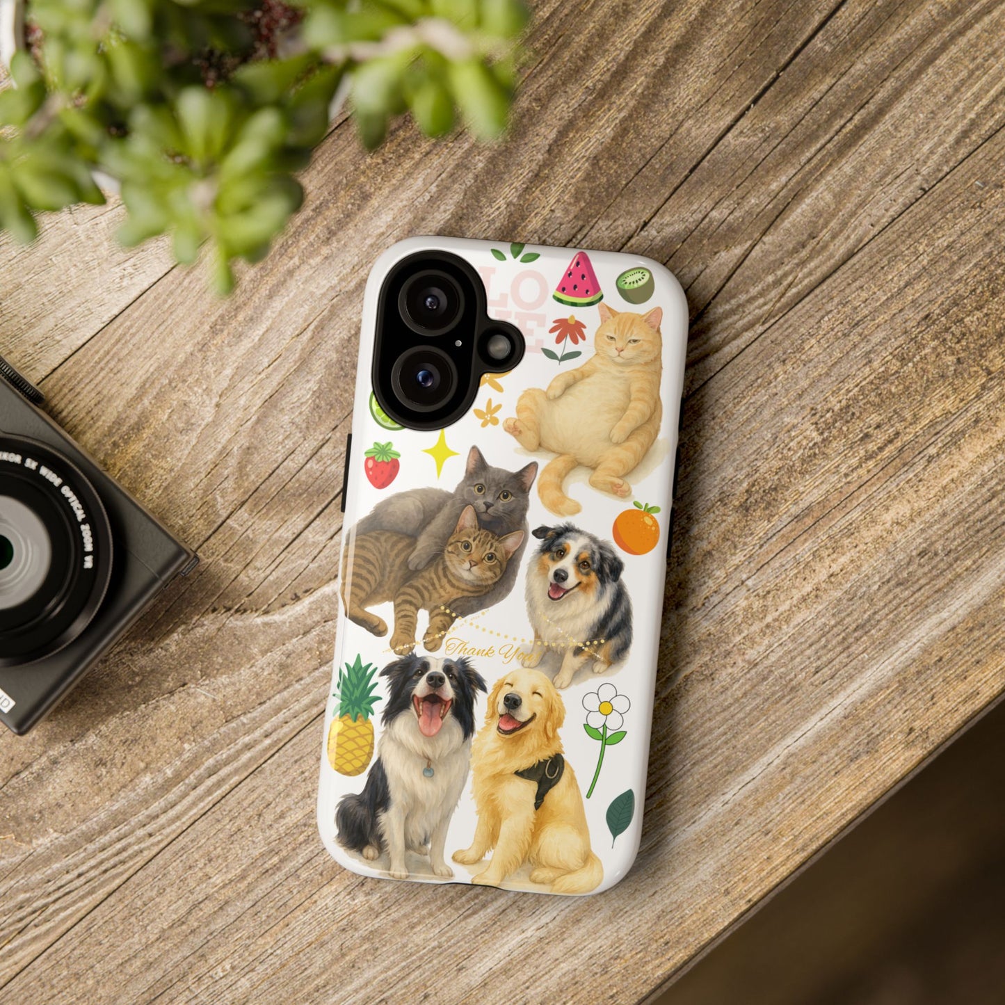 60A Dog and Cat Printed Dual-Layer Phone Case In White – Glossy or Matte Finish – iPhone & Android Compatible