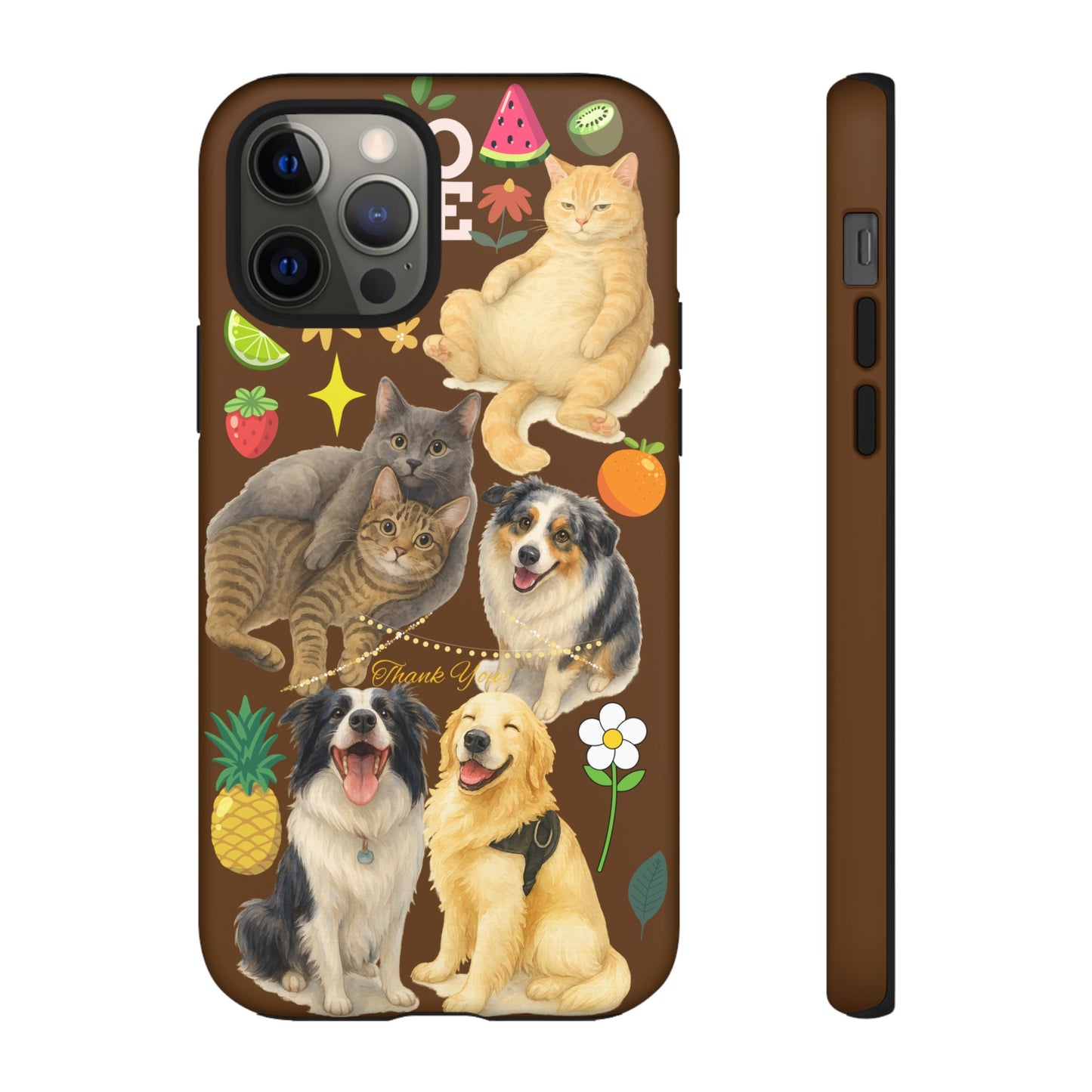 60A-11 Dog and Cat Printed Dual-Layer Phone Case In Dark Brown – Glossy or Matte Finish – iPhone & Android Compatible