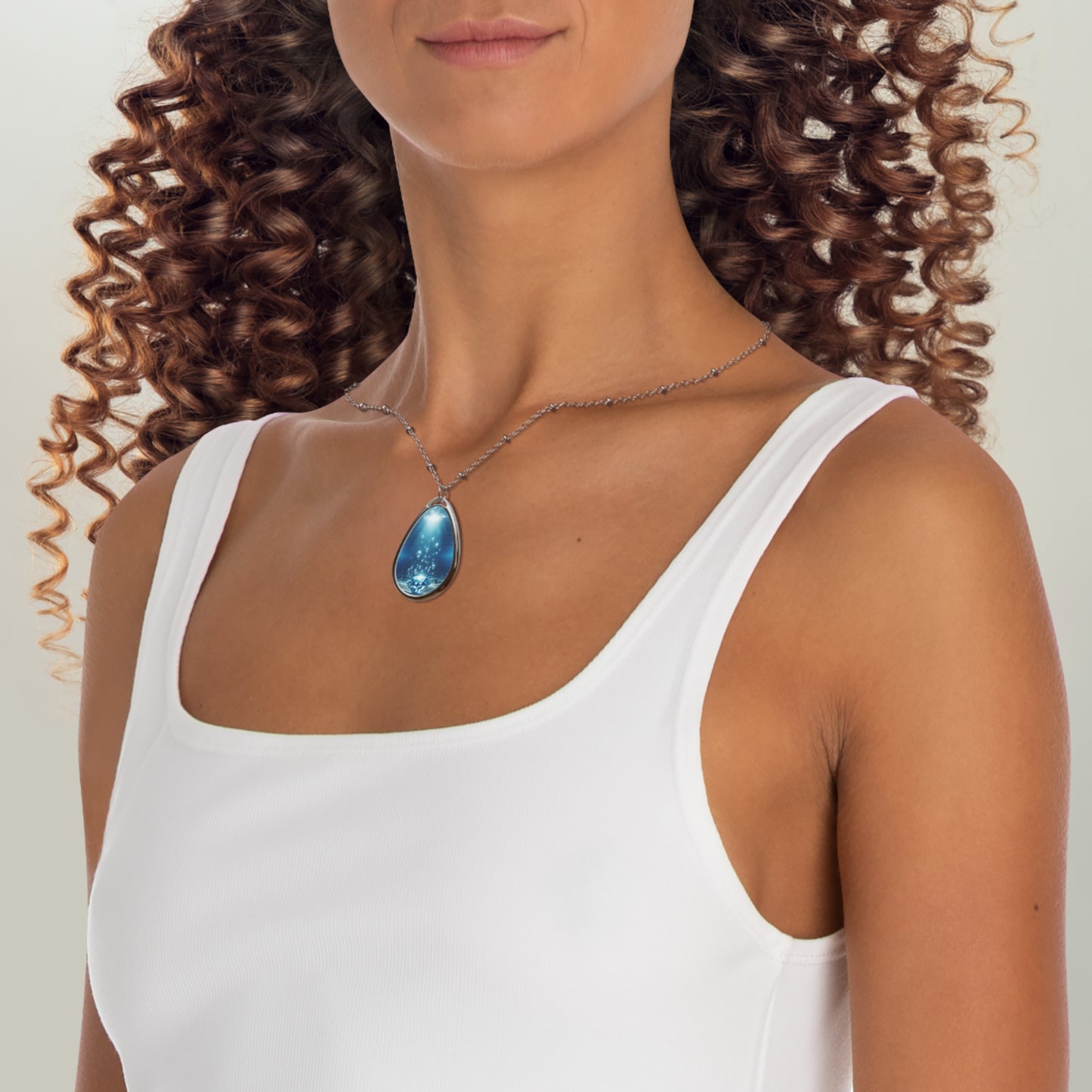53B2-2 Ocean Energy Oval Pendant Necklace – Underwater Light-Inspired Jewelry