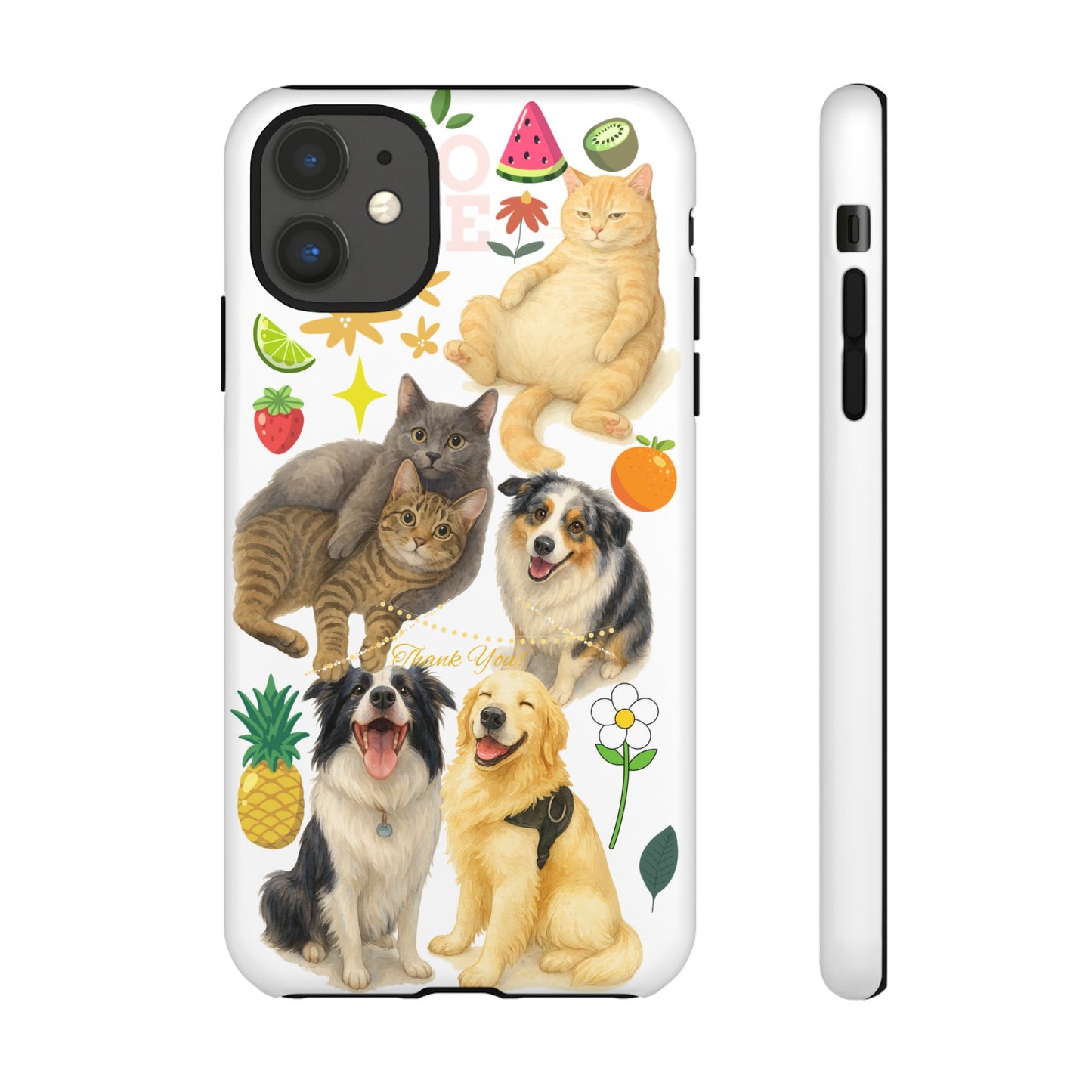 60A Dog and Cat Printed Dual-Layer Phone Case In White – Glossy or Matte Finish – iPhone & Android Compatible