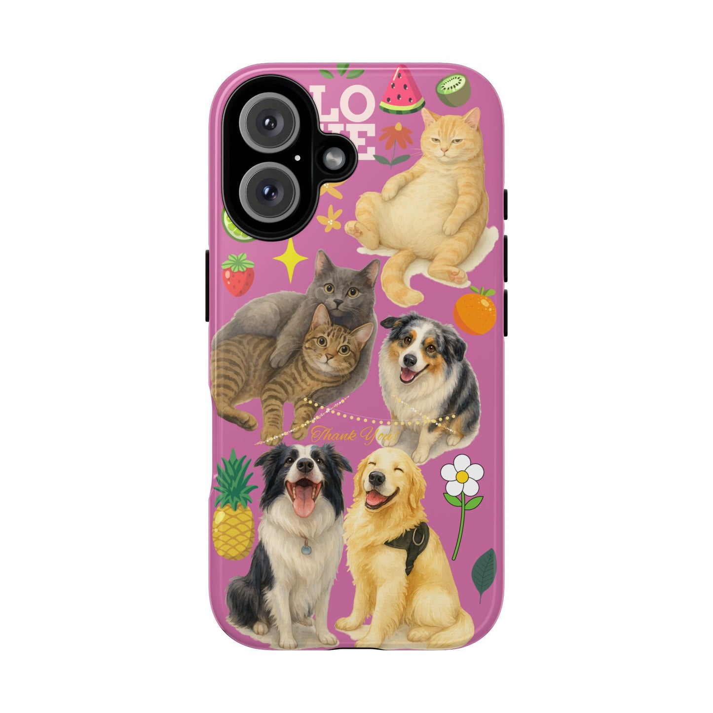 60A-2 Dog and Cat Printed Dual-Layer Phone Case In Pink – Glossy or Matte Finish – iPhone & Android Compatible