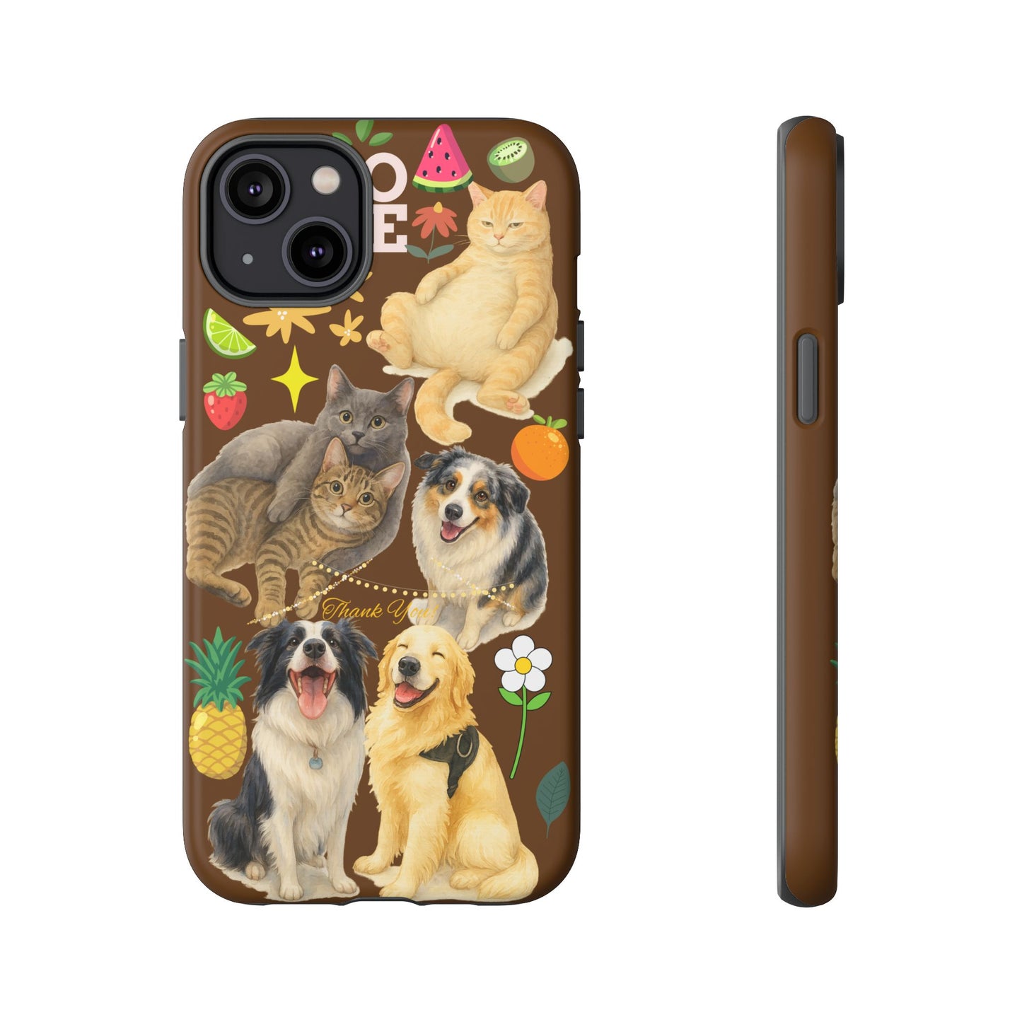 60A-11 Dog and Cat Printed Dual-Layer Phone Case In Dark Brown – Glossy or Matte Finish – iPhone & Android Compatible