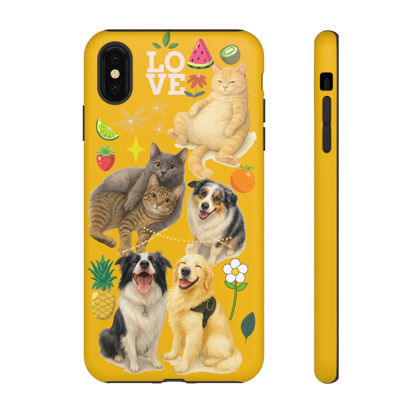 60A-5 Dog and Cat Printed Dual-Layer Phone Case In Yellow – Glossy or Matte Finish – iPhone & Android Compatible