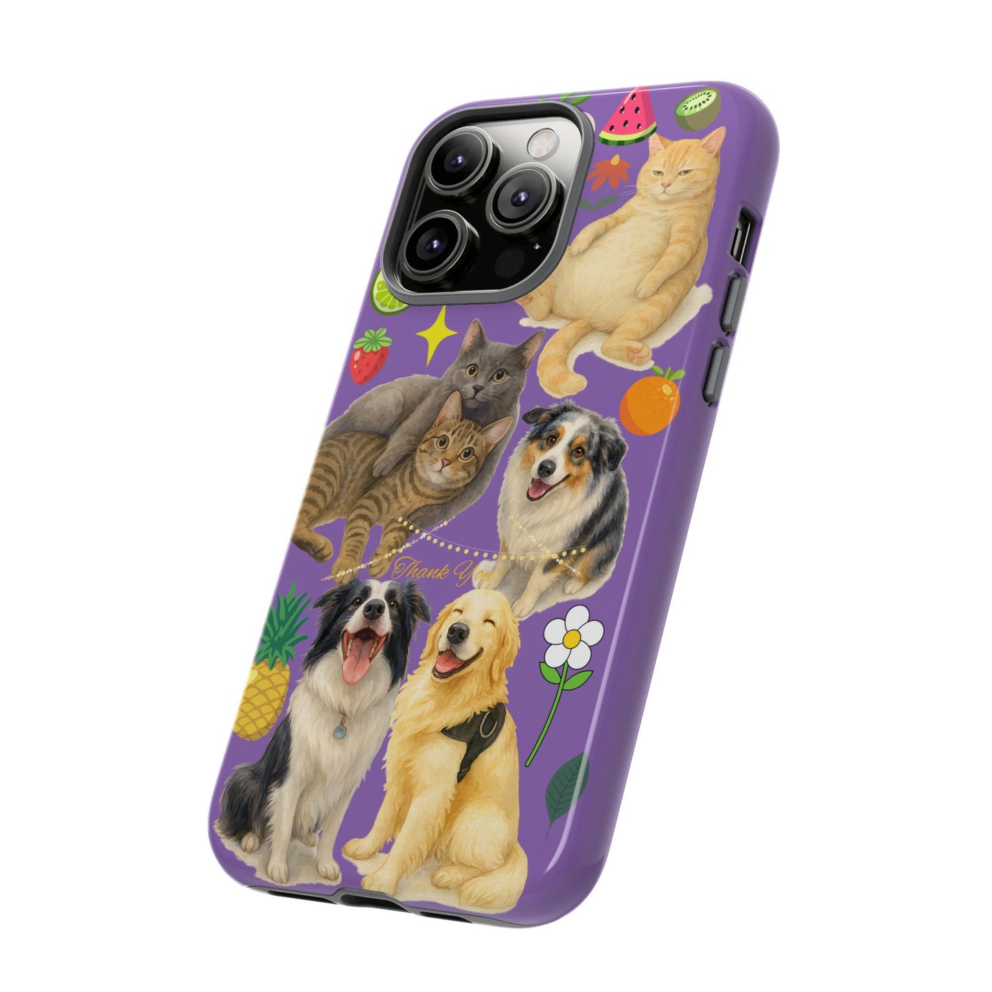 60A-4 Dog and Cat Printed Dual-Layer Phone Case In Purple – Glossy or Matte Finish – iPhone & Android Compatible