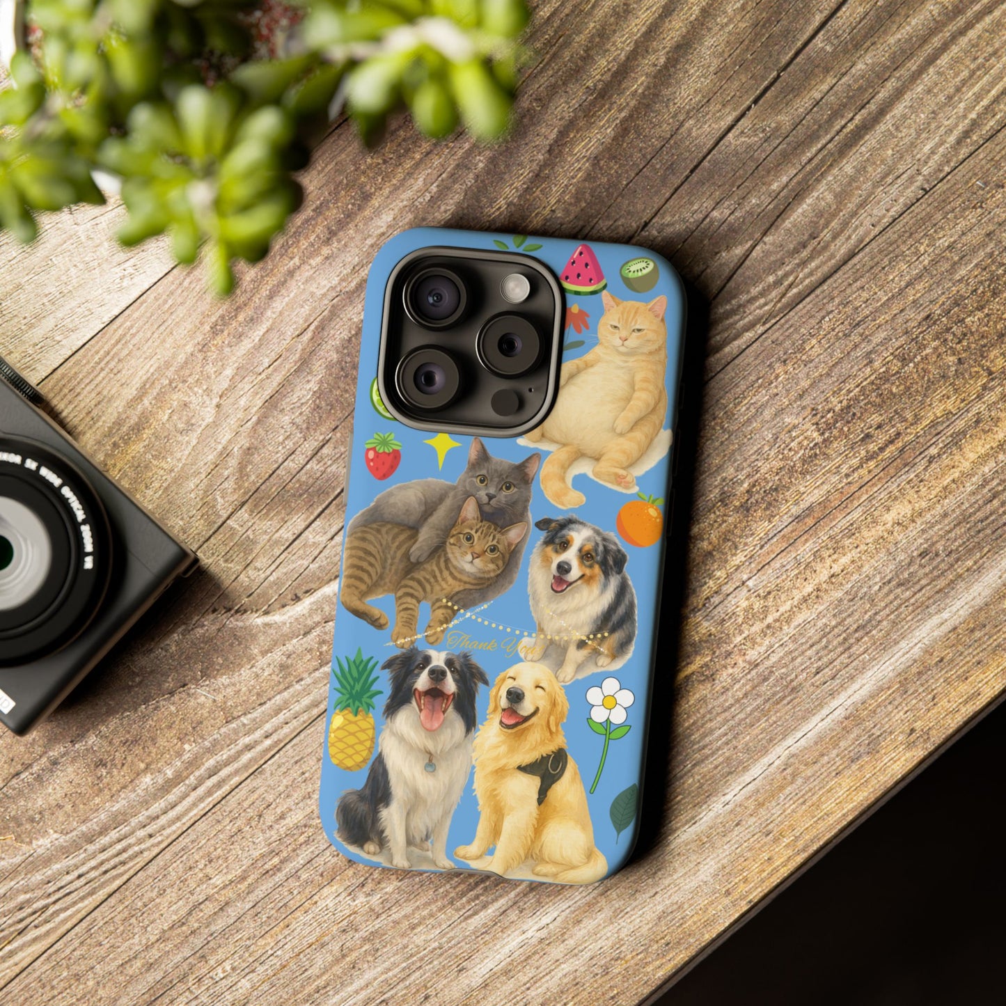 60A-1 Dog and Cat Printed Dual-Layer Phone Case In Blue – Glossy or Matte Finish – iPhone & Android Compatible