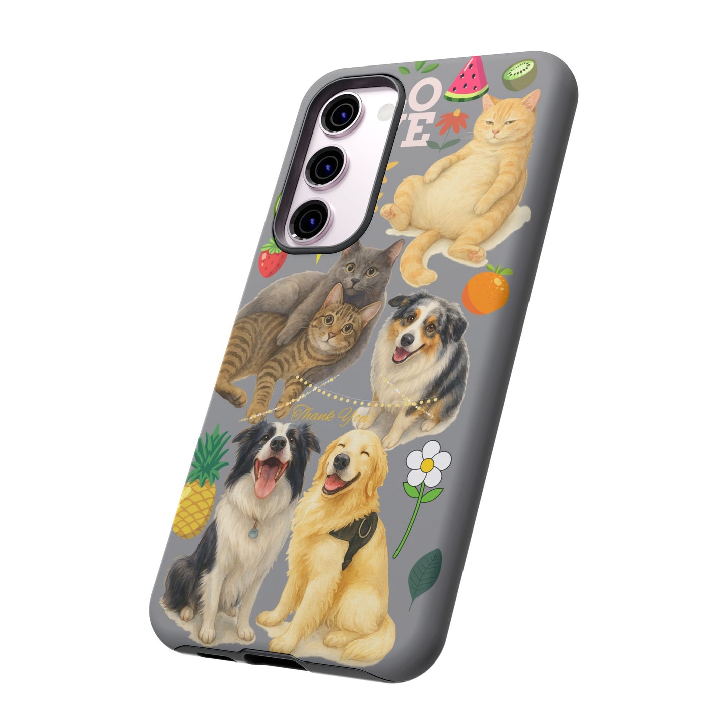 60A-3 Dog and Cat Printed Dual-Layer Phone Case In Grey – Glossy or Matte Finish – iPhone & Android Compatible