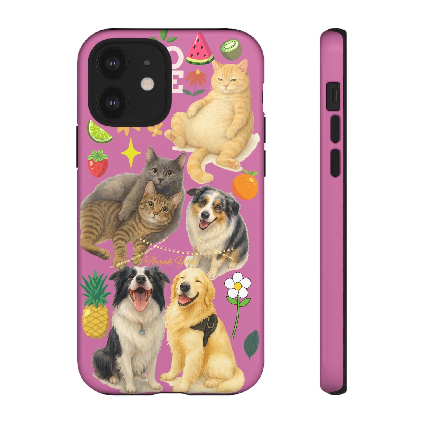 60A-2 Dog and Cat Printed Dual-Layer Phone Case In Pink – Glossy or Matte Finish – iPhone & Android Compatible