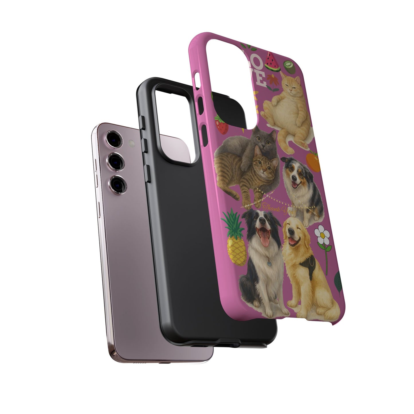 60A-2 Dog and Cat Printed Dual-Layer Phone Case In Pink – Glossy or Matte Finish – iPhone & Android Compatible