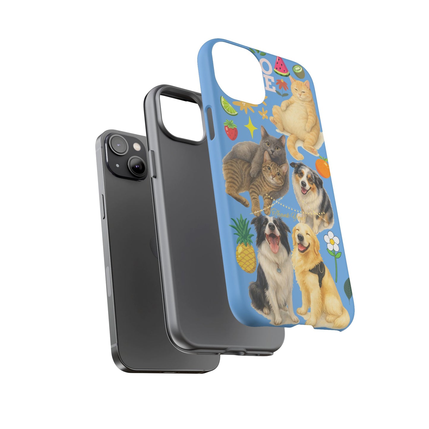 60A-1 Dog and Cat Printed Dual-Layer Phone Case In Blue – Glossy or Matte Finish – iPhone & Android Compatible