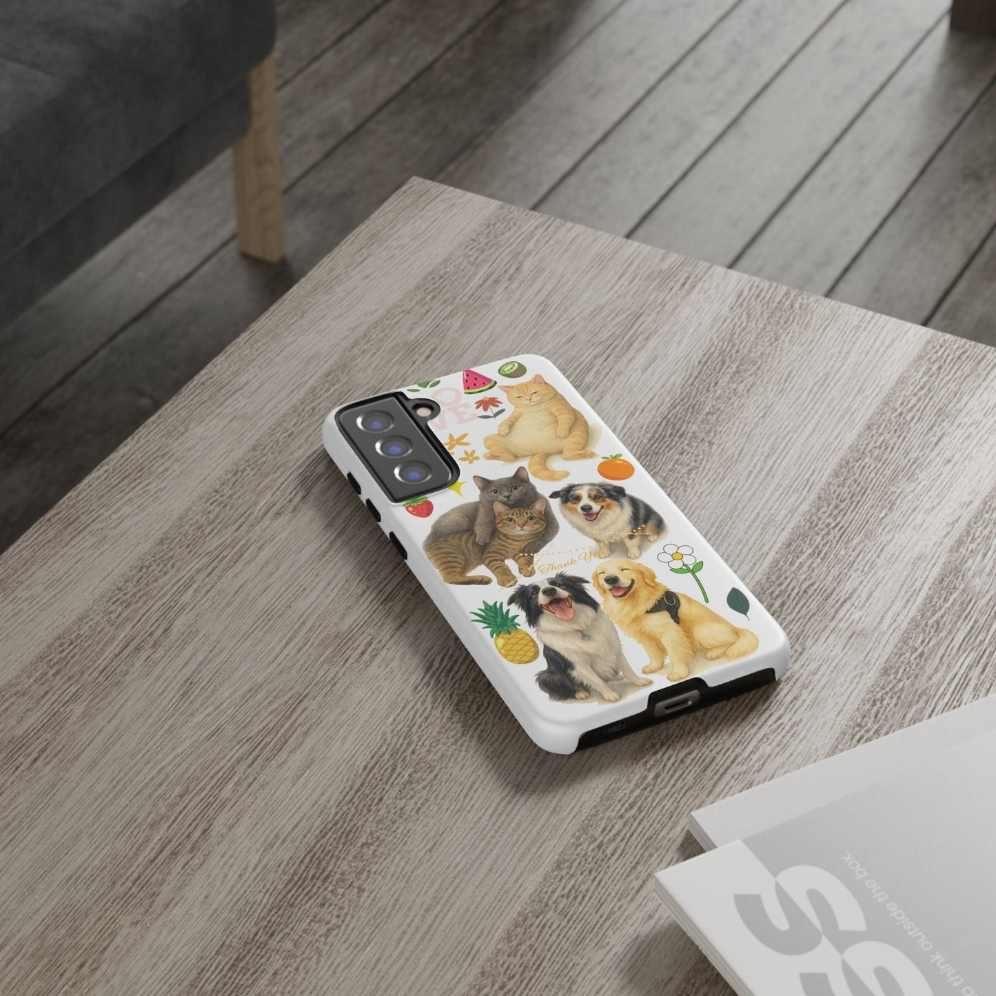 60A Dog and Cat Printed Dual-Layer Phone Case In White – Glossy or Matte Finish – iPhone & Android Compatible