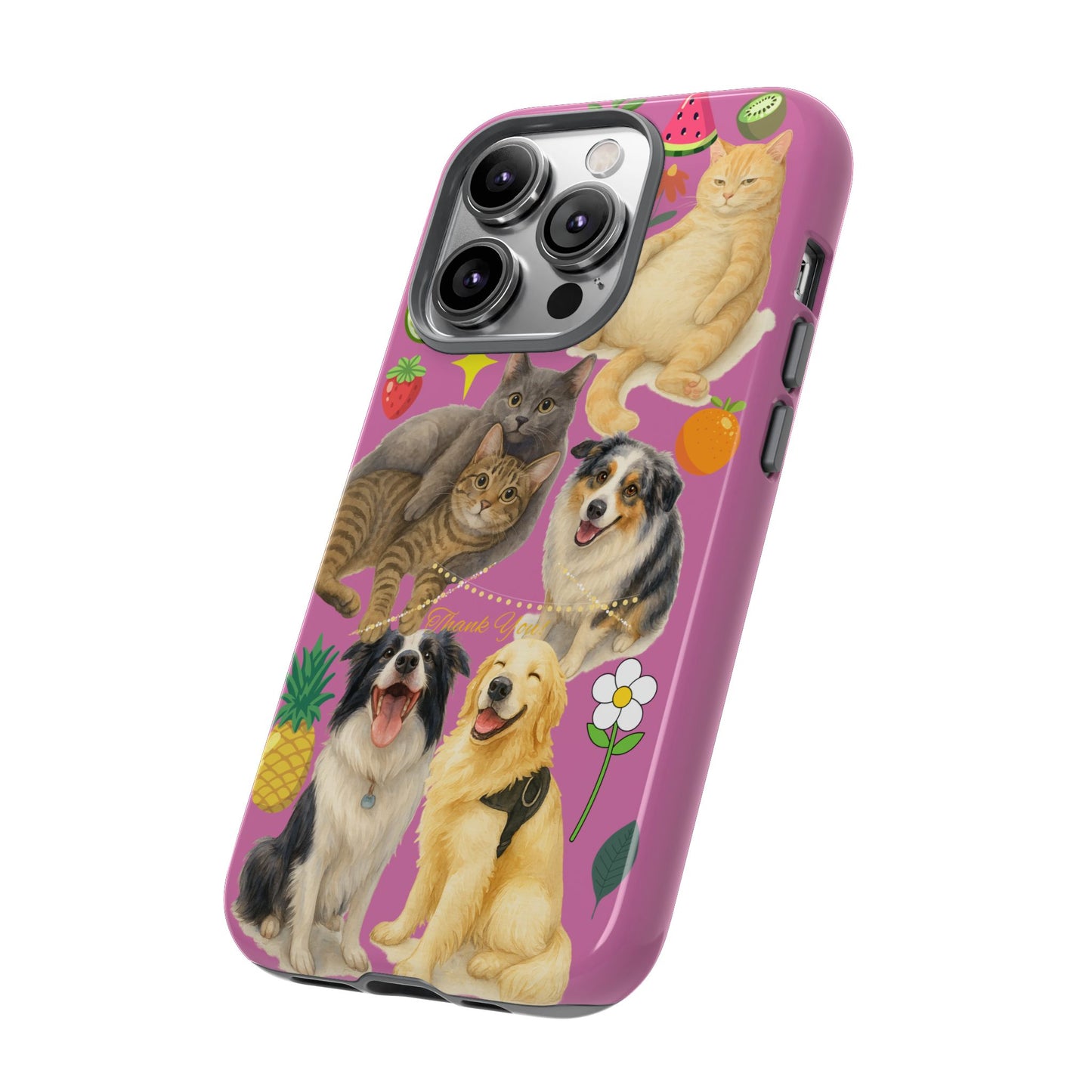 60A-2 Dog and Cat Printed Dual-Layer Phone Case In Pink – Glossy or Matte Finish – iPhone & Android Compatible
