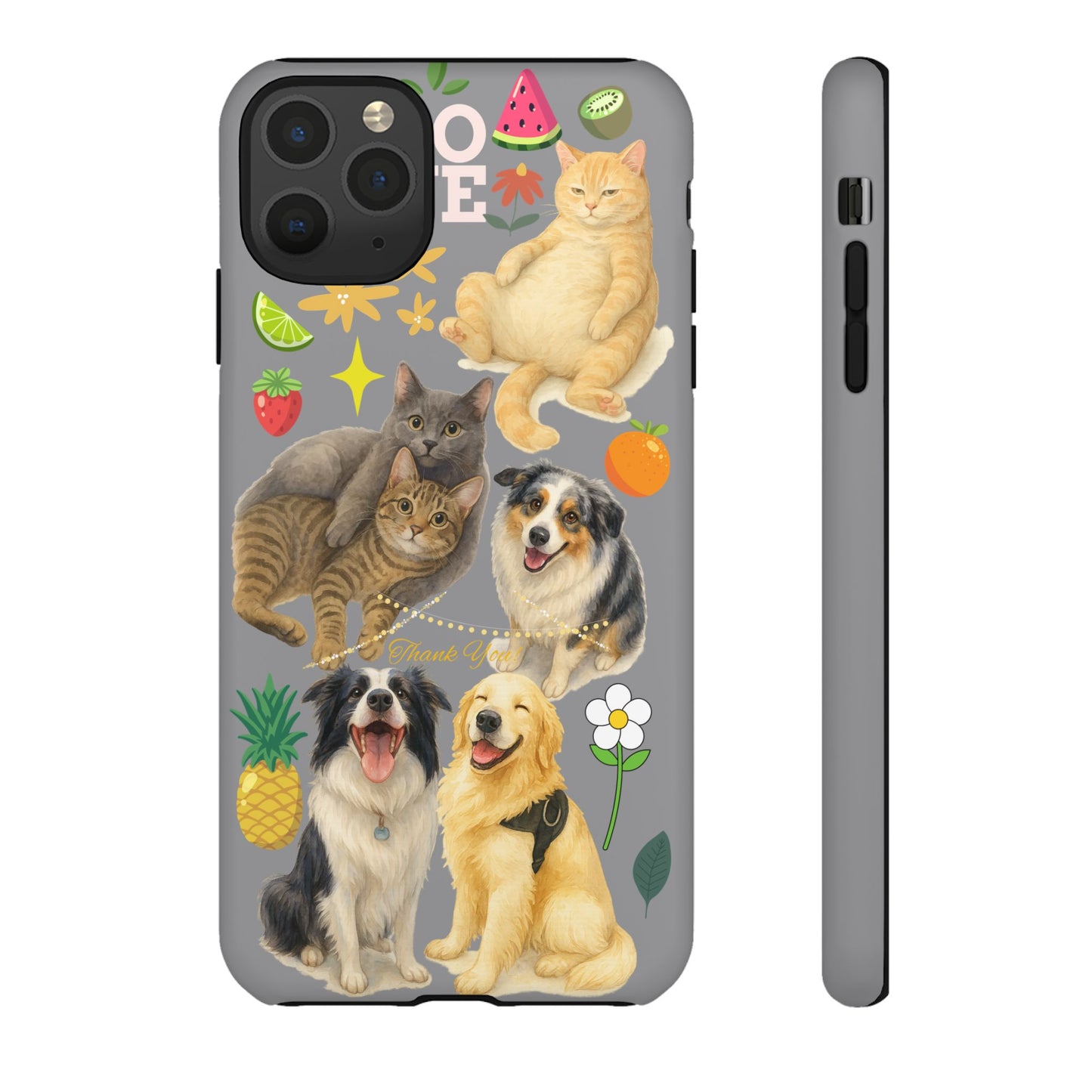 60A-3 Dog and Cat Printed Dual-Layer Phone Case In Grey – Glossy or Matte Finish – iPhone & Android Compatible