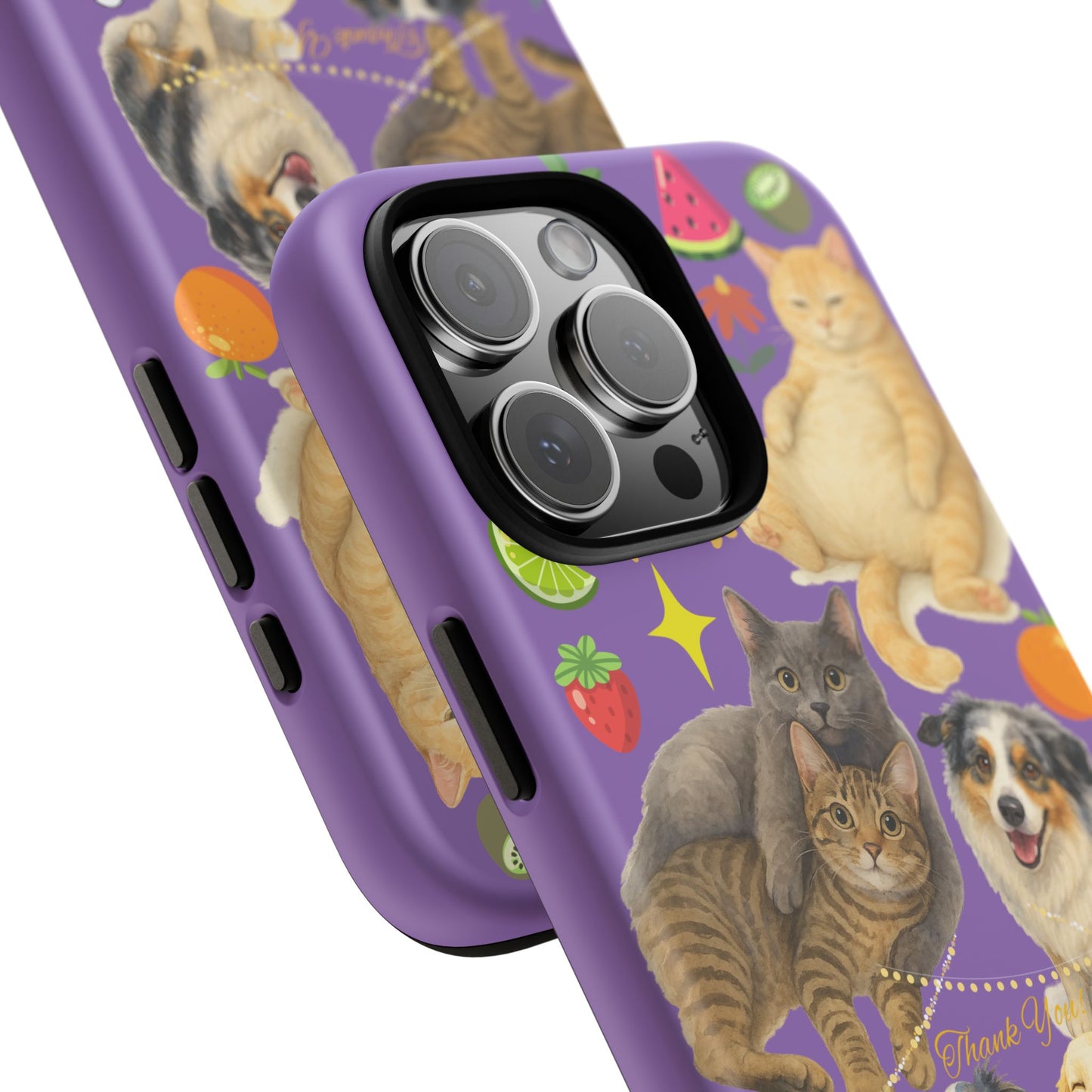 60A-4 Dog and Cat Printed Dual-Layer Phone Case In Purple – Glossy or Matte Finish – iPhone & Android Compatible