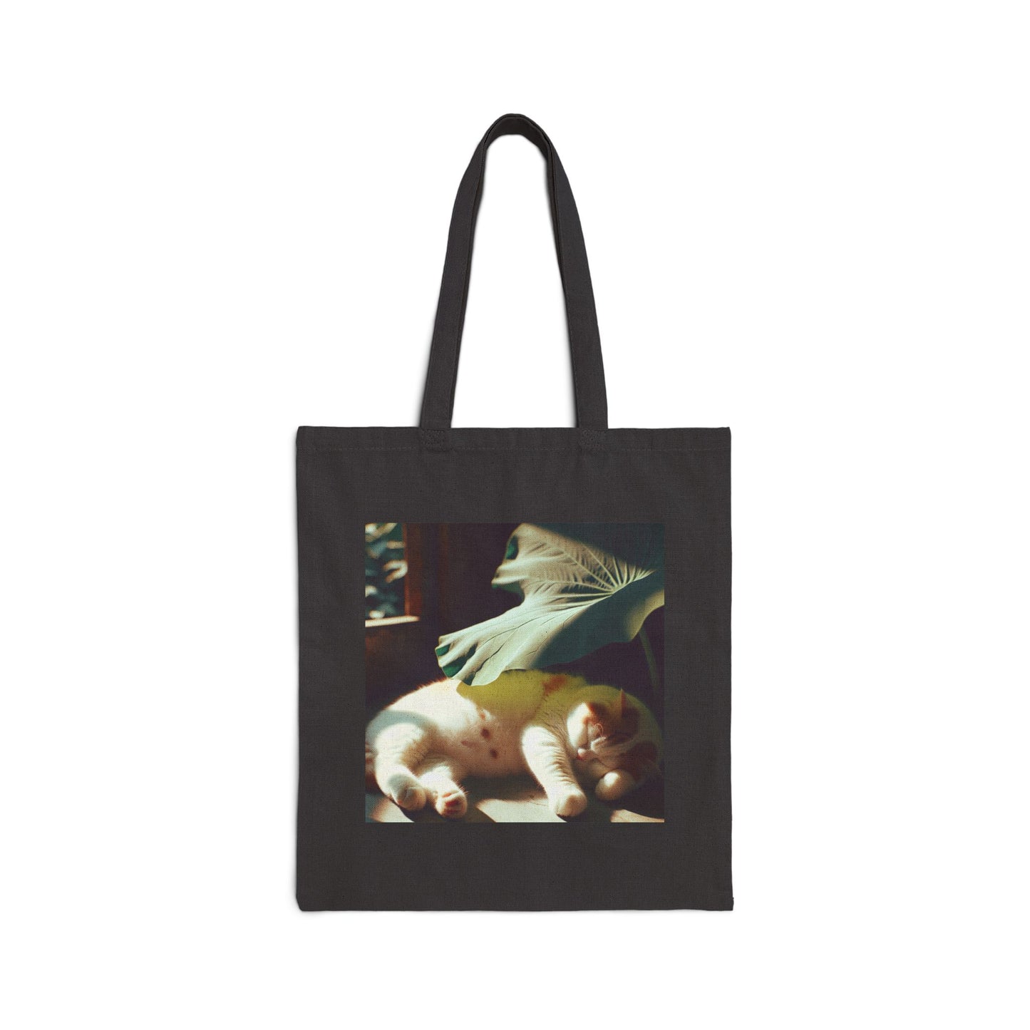 72B3 Lazy Cat Summer Tote Bag – Lotus Leaf Illustration on Heavy Cotton Canvas