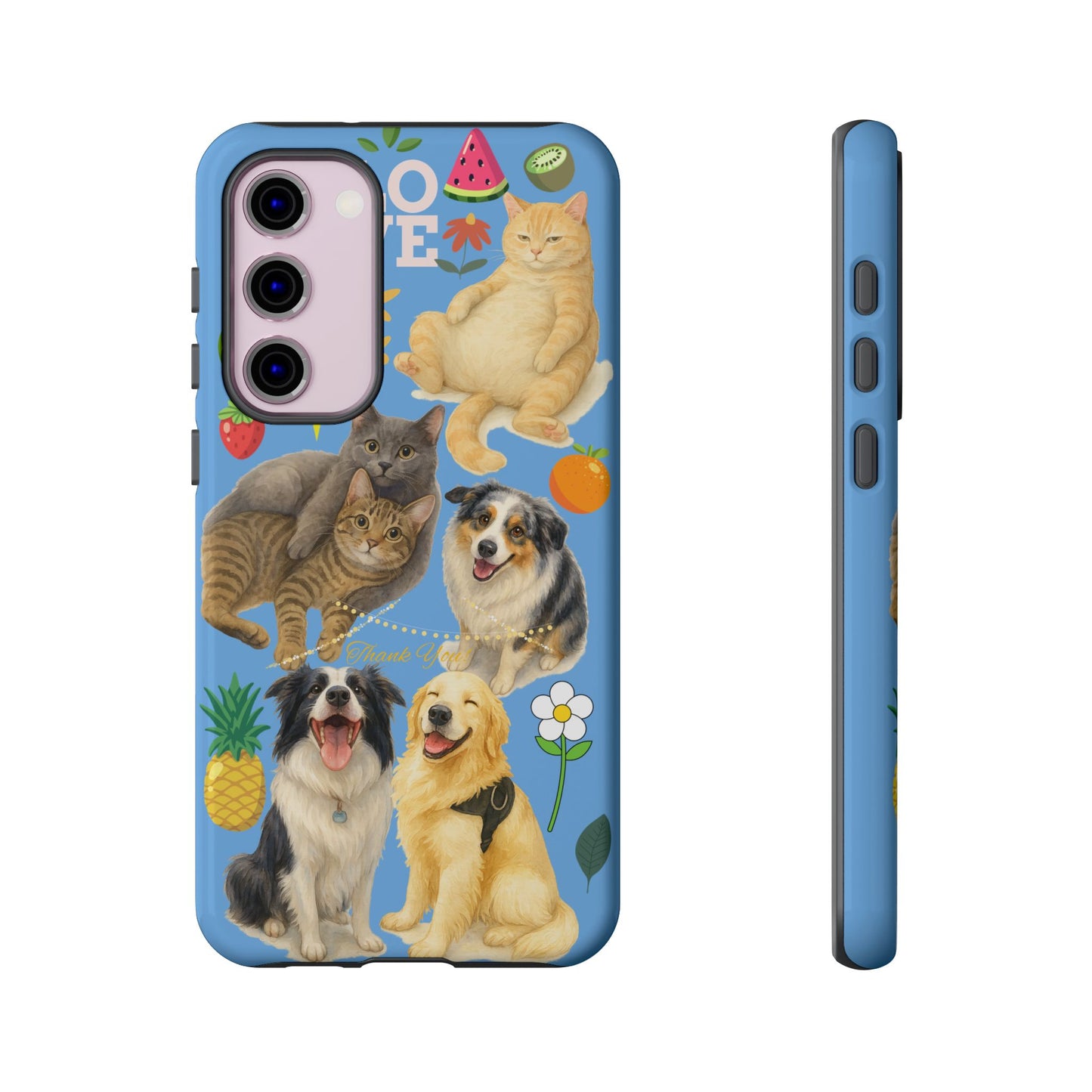 60A-1 Dog and Cat Printed Dual-Layer Phone Case In Blue – Glossy or Matte Finish – iPhone & Android Compatible
