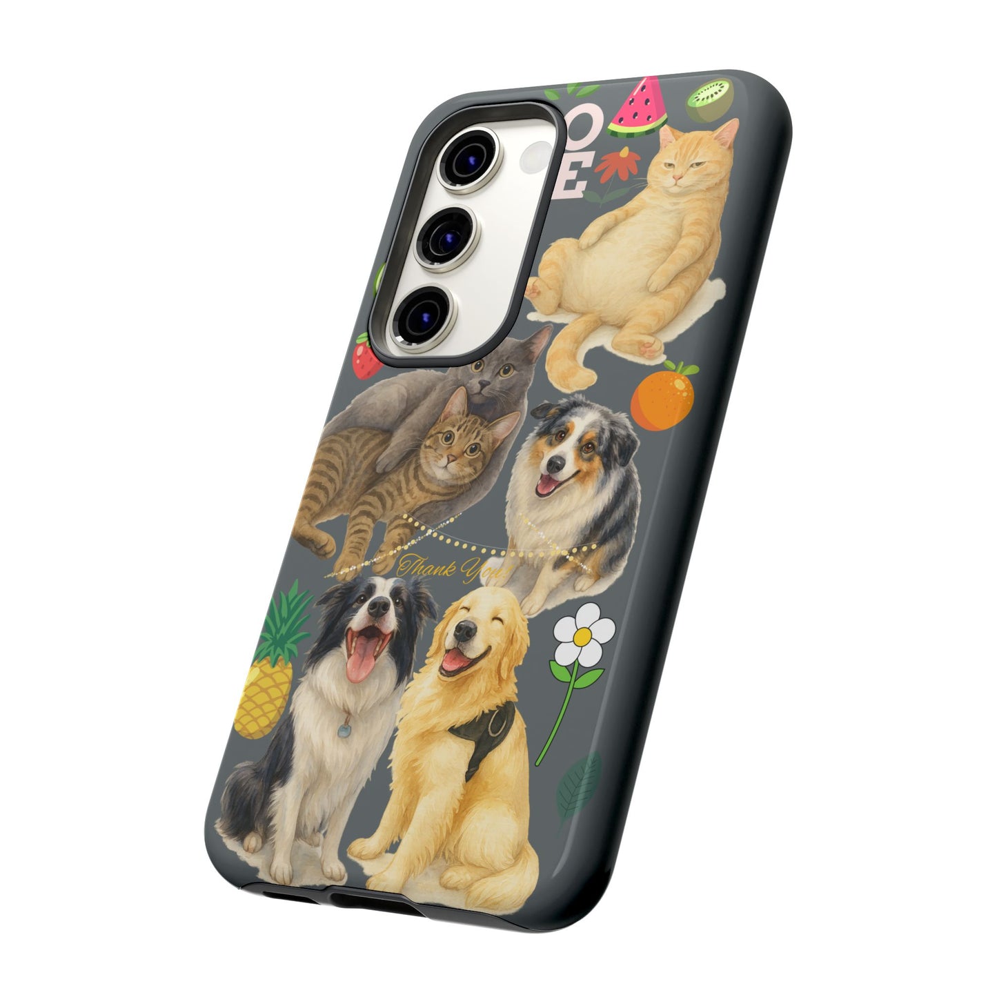 60A-7 Dog and Cat Printed Dual-Layer Phone Case In Dark Grey – Glossy or Matte Finish – iPhone & Android Compatible