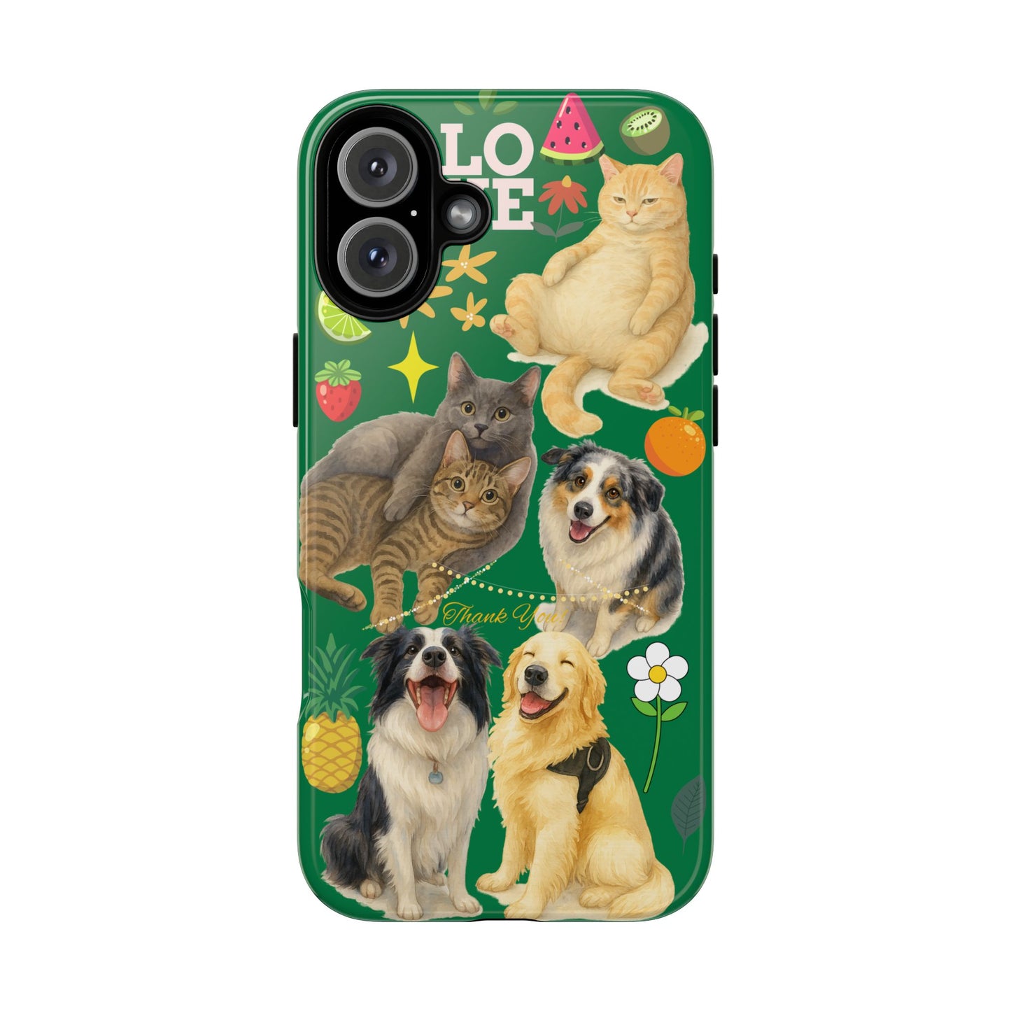 60A-10 Dog and Cat Printed Dual-Layer Phone Case In Dark Green – Glossy or Matte Finish – iPhone & Android Compatible