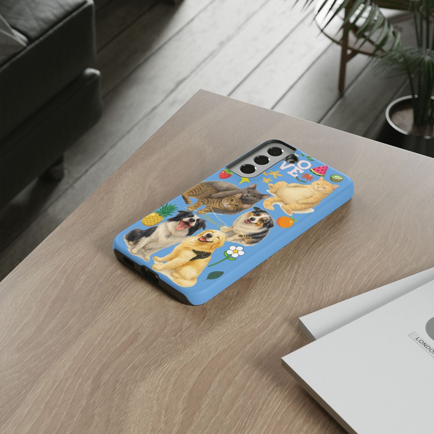 60A-1 Dog and Cat Printed Dual-Layer Phone Case In Blue – Glossy or Matte Finish – iPhone & Android Compatible