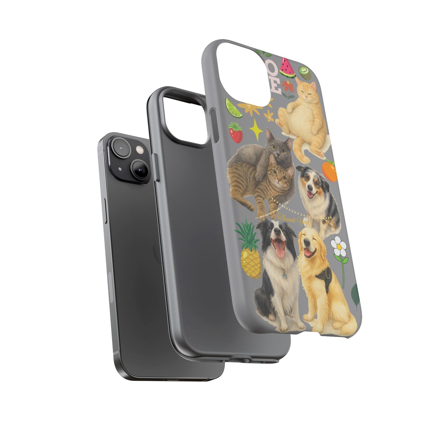 60A-3 Dog and Cat Printed Dual-Layer Phone Case In Grey – Glossy or Matte Finish – iPhone & Android Compatible