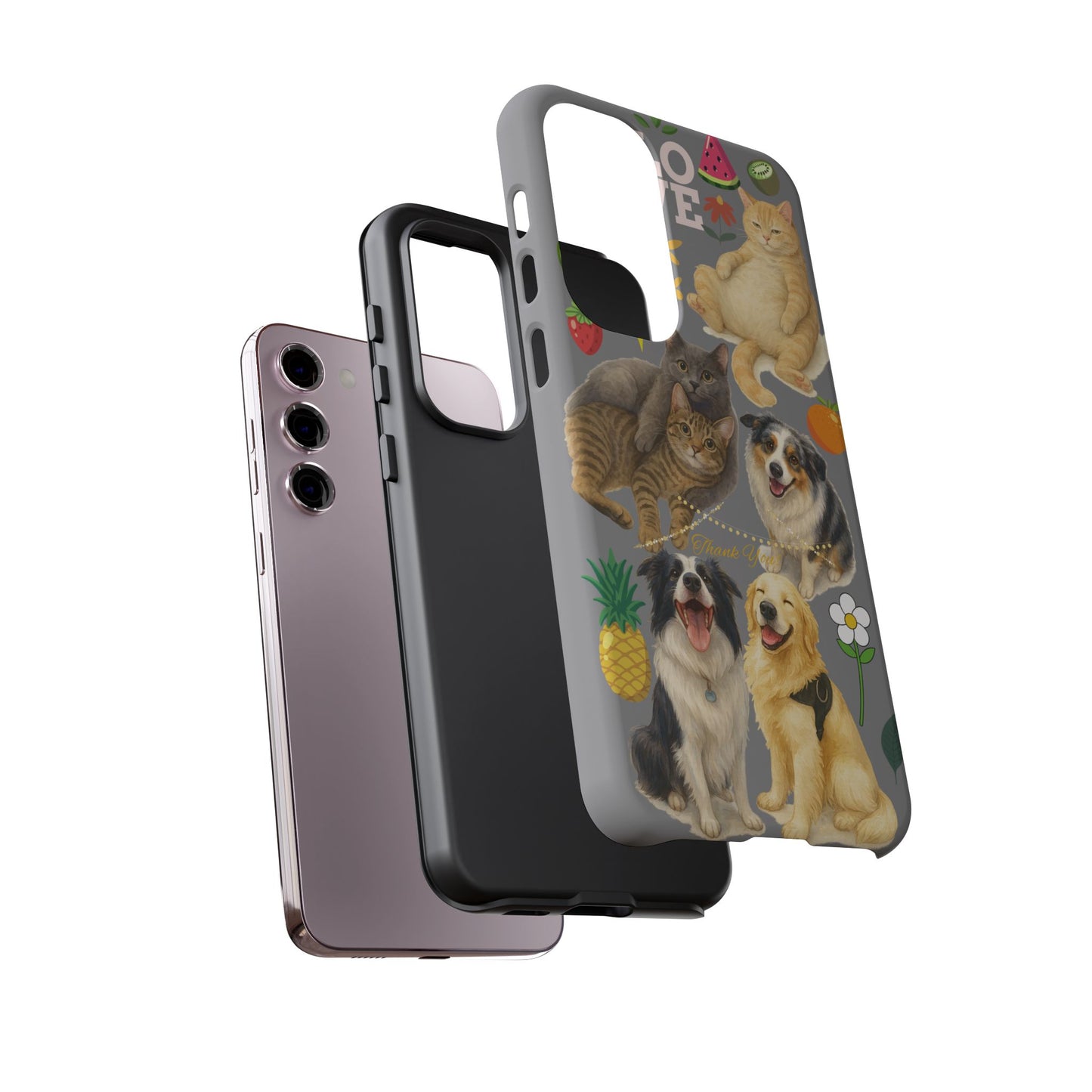 60A-3 Dog and Cat Printed Dual-Layer Phone Case In Grey – Glossy or Matte Finish – iPhone & Android Compatible