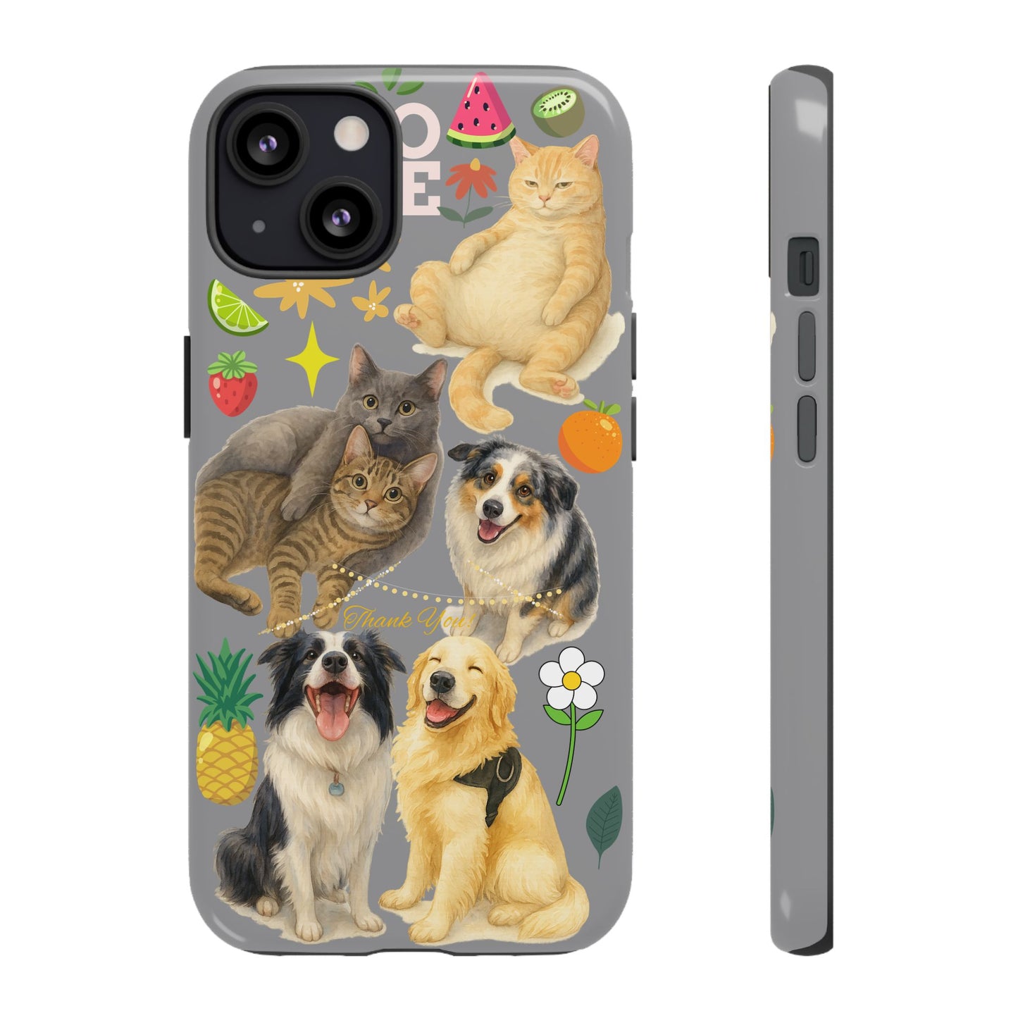 60A-3 Dog and Cat Printed Dual-Layer Phone Case In Grey – Glossy or Matte Finish – iPhone & Android Compatible