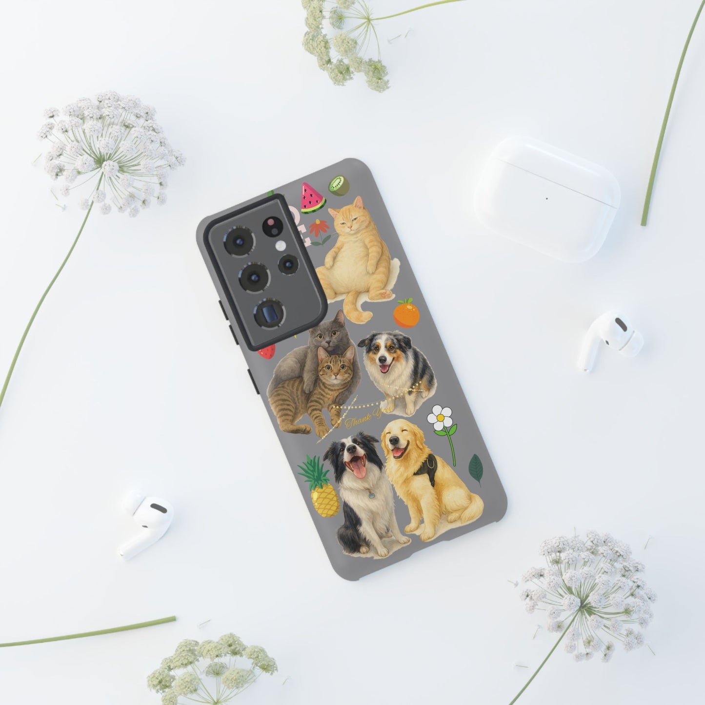 60A-3 Dog and Cat Printed Dual-Layer Phone Case In Grey – Glossy or Matte Finish – iPhone & Android Compatible