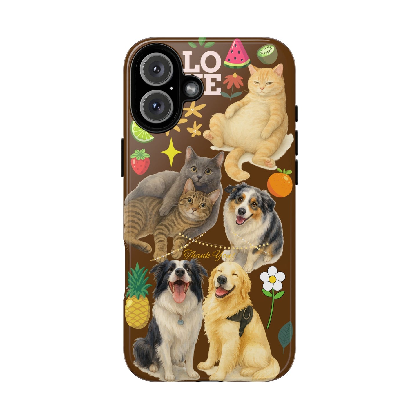 60A-11 Dog and Cat Printed Dual-Layer Phone Case In Dark Brown – Glossy or Matte Finish – iPhone & Android Compatible