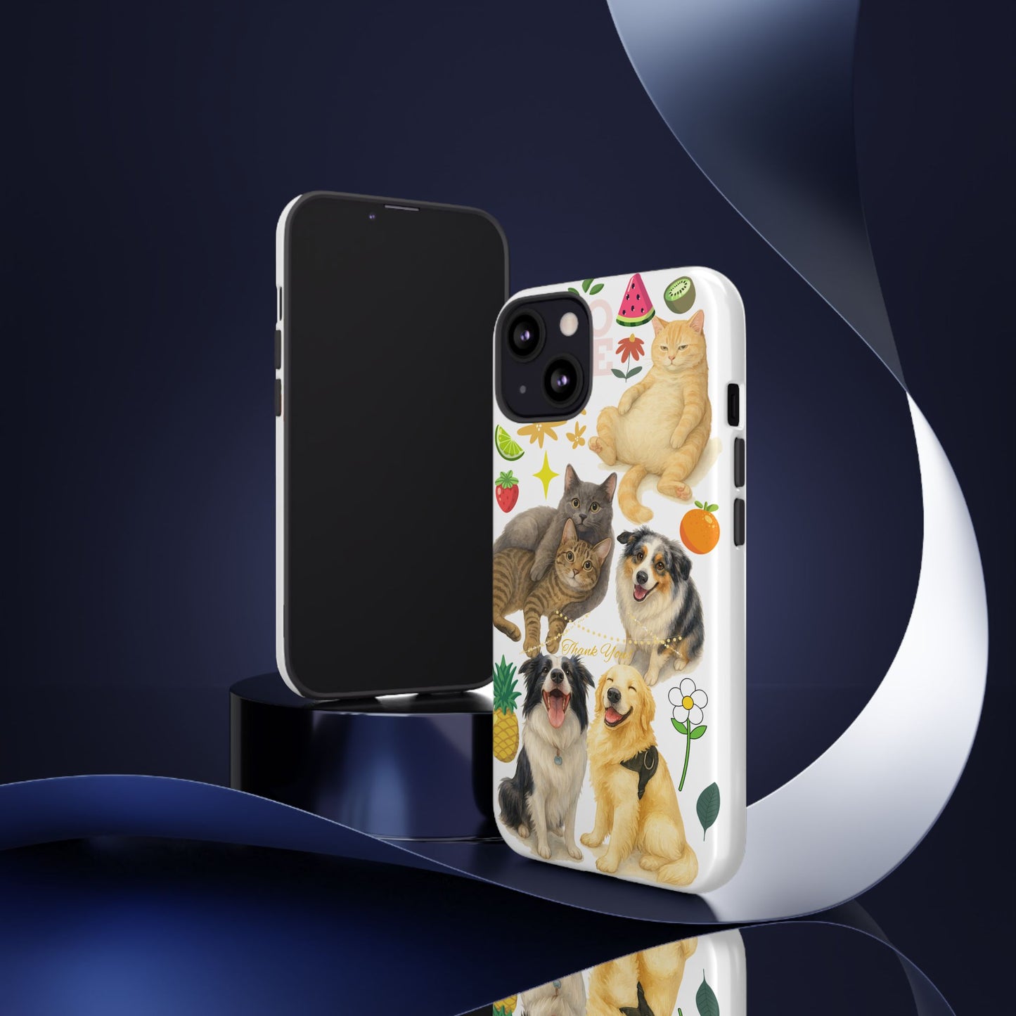 60A Dog and Cat Printed Dual-Layer Phone Case In White – Glossy or Matte Finish – iPhone & Android Compatible