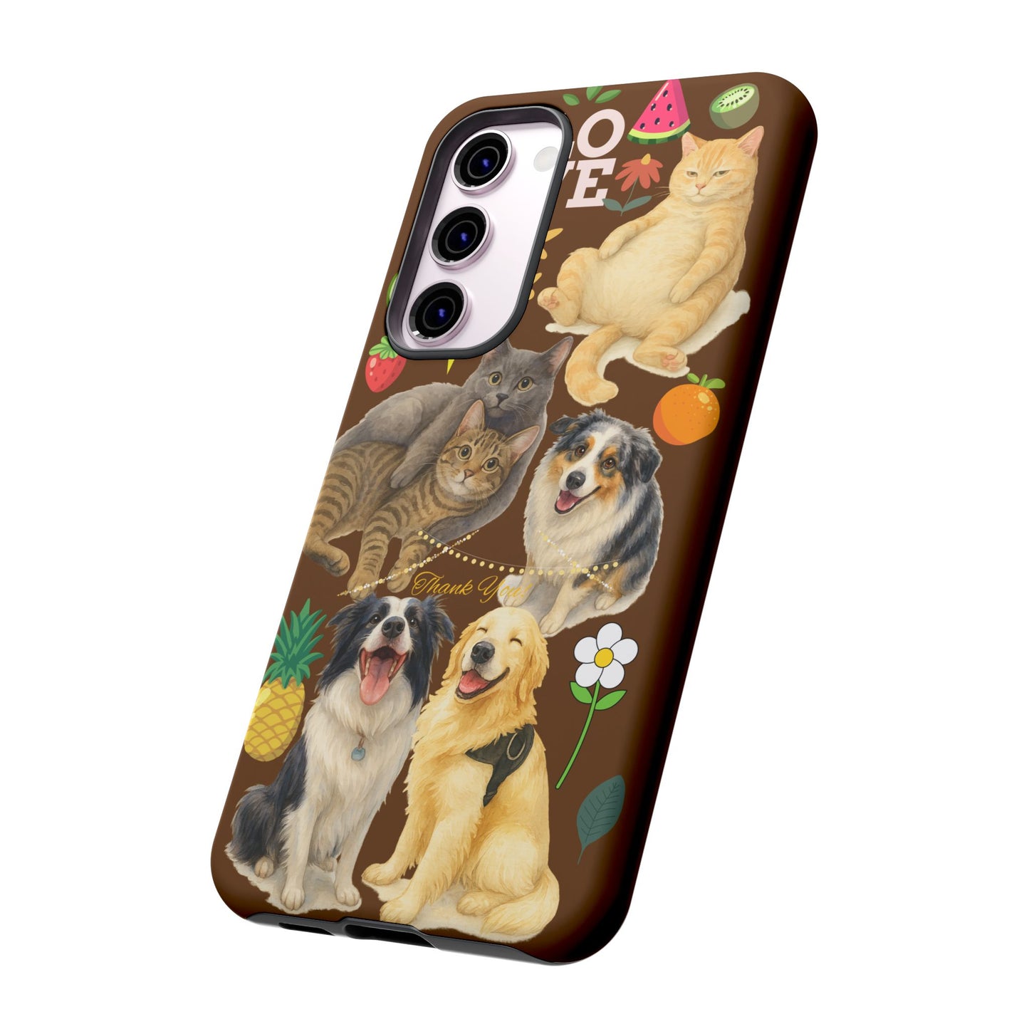 60A-11 Dog and Cat Printed Dual-Layer Phone Case In Dark Brown – Glossy or Matte Finish – iPhone & Android Compatible