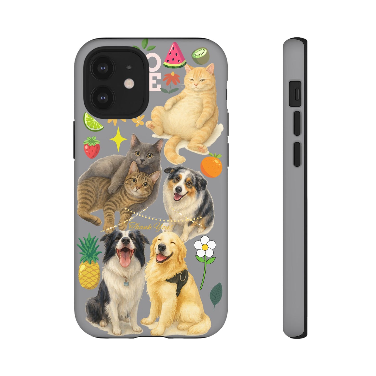 60A-3 Dog and Cat Printed Dual-Layer Phone Case In Grey – Glossy or Matte Finish – iPhone & Android Compatible