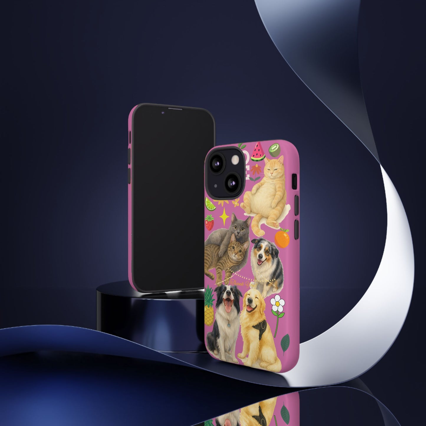 60A-2 Dog and Cat Printed Dual-Layer Phone Case In Pink – Glossy or Matte Finish – iPhone & Android Compatible