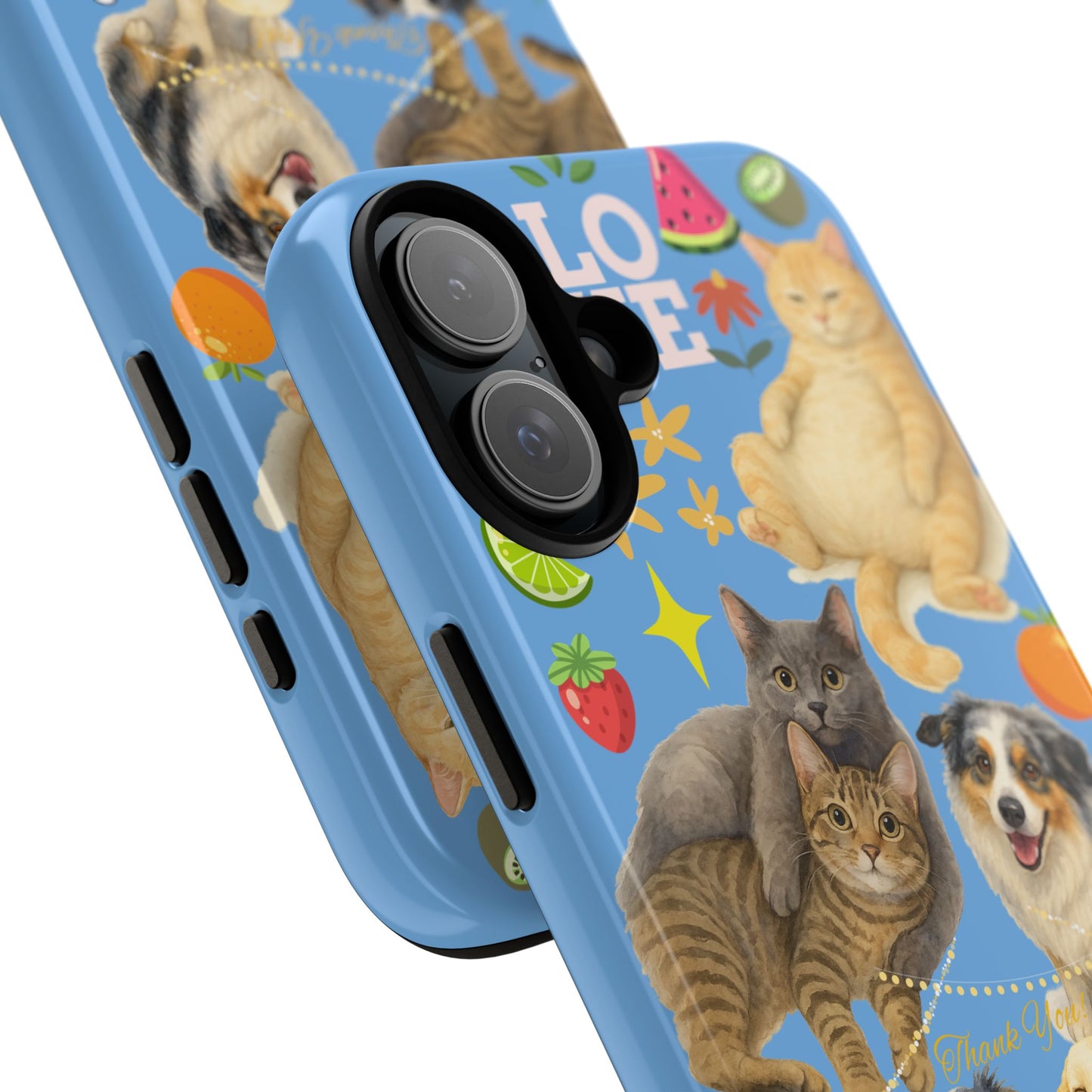 60A-1 Dog and Cat Printed Dual-Layer Phone Case In Blue – Glossy or Matte Finish – iPhone & Android Compatible