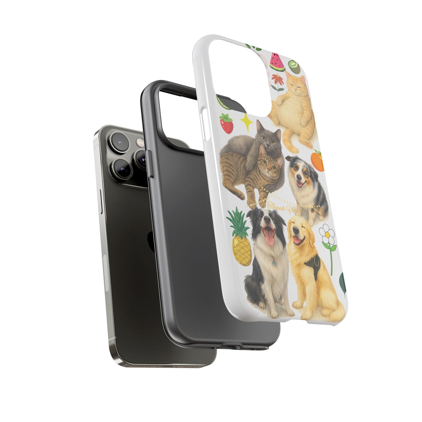 60A Dog and Cat Printed Dual-Layer Phone Case In White – Glossy or Matte Finish – iPhone & Android Compatible
