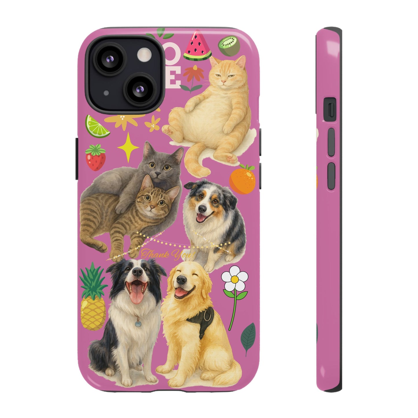 60A-2 Dog and Cat Printed Dual-Layer Phone Case In Pink – Glossy or Matte Finish – iPhone & Android Compatible
