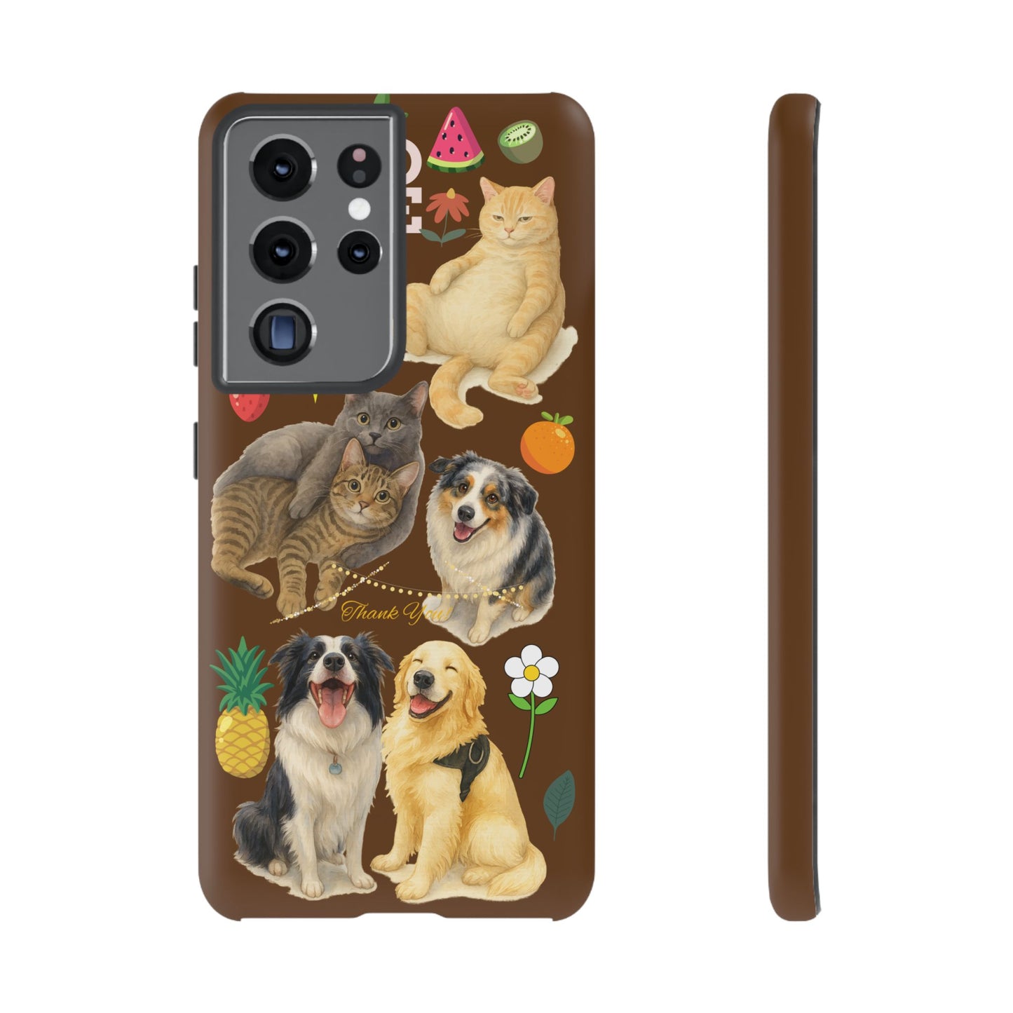 60A-11 Dog and Cat Printed Dual-Layer Phone Case In Dark Brown – Glossy or Matte Finish – iPhone & Android Compatible