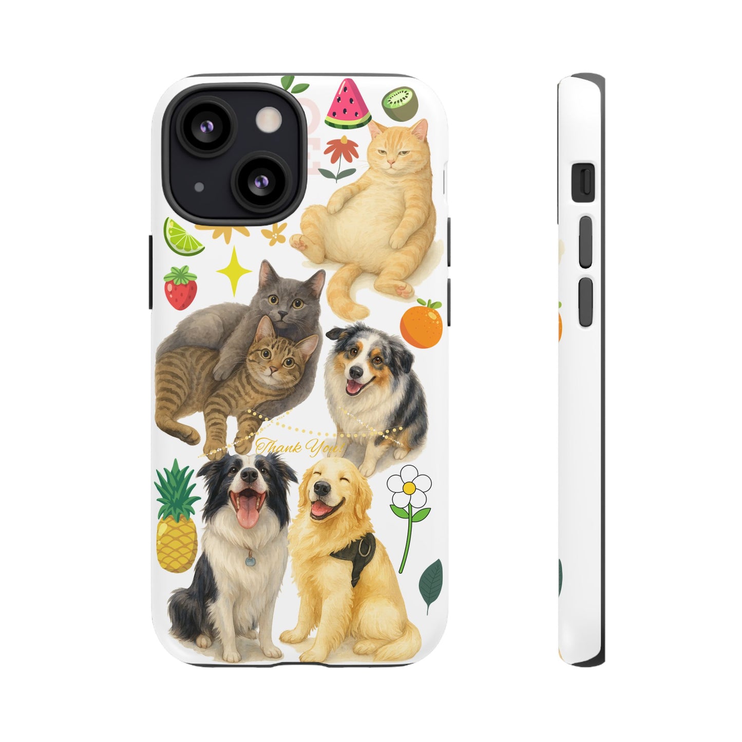 60A Dog and Cat Printed Dual-Layer Phone Case In White – Glossy or Matte Finish – iPhone & Android Compatible