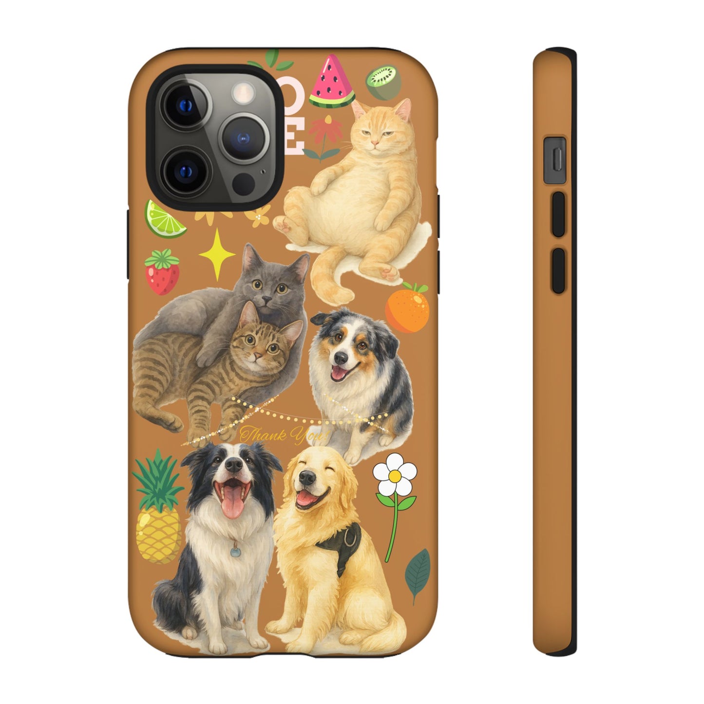 60A-9 Dog and Cat Printed Dual-Layer Phone Case In Light Brown – Glossy or Matte Finish – iPhone & Android Compatible