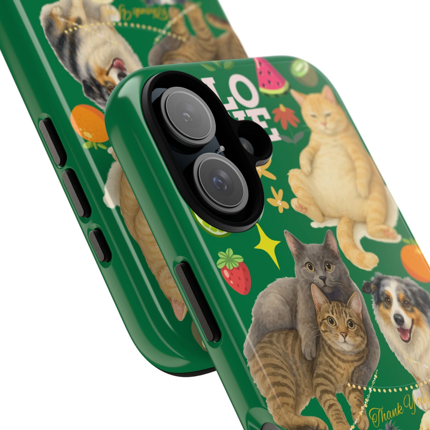 60A-10 Dog and Cat Printed Dual-Layer Phone Case In Dark Green – Glossy or Matte Finish – iPhone & Android Compatible