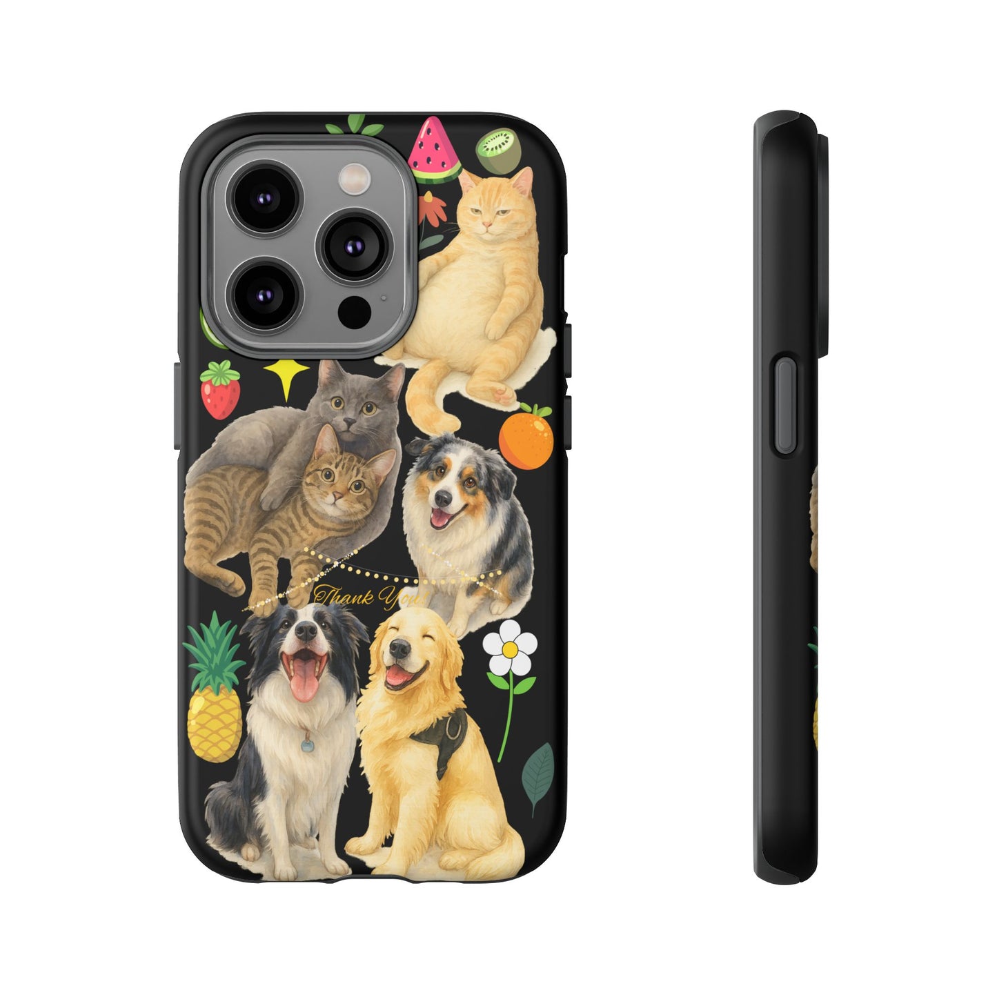 60A-8 Dog and Cat Printed Dual-Layer Phone Case In Black – Glossy or Matte Finish – iPhone & Android Compatible