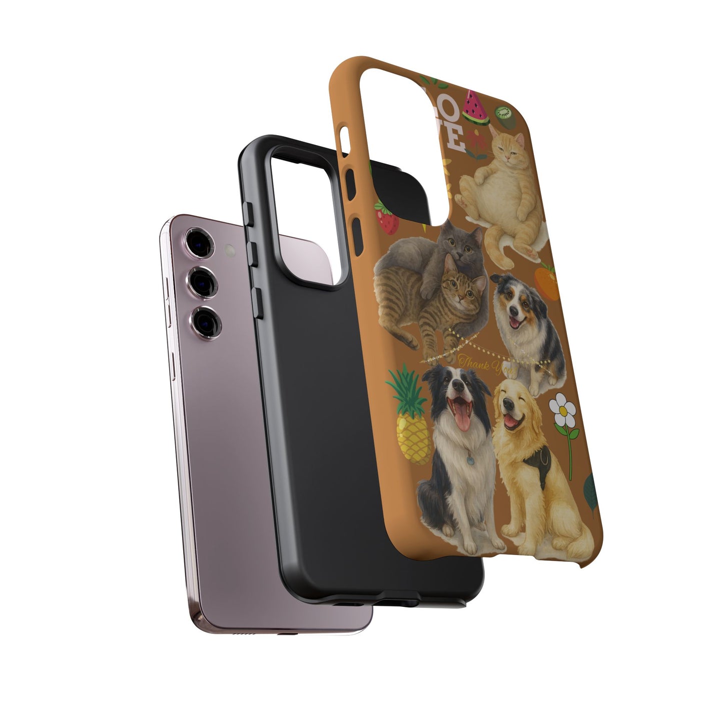 60A-9 Dog and Cat Printed Dual-Layer Phone Case In Light Brown – Glossy or Matte Finish – iPhone & Android Compatible