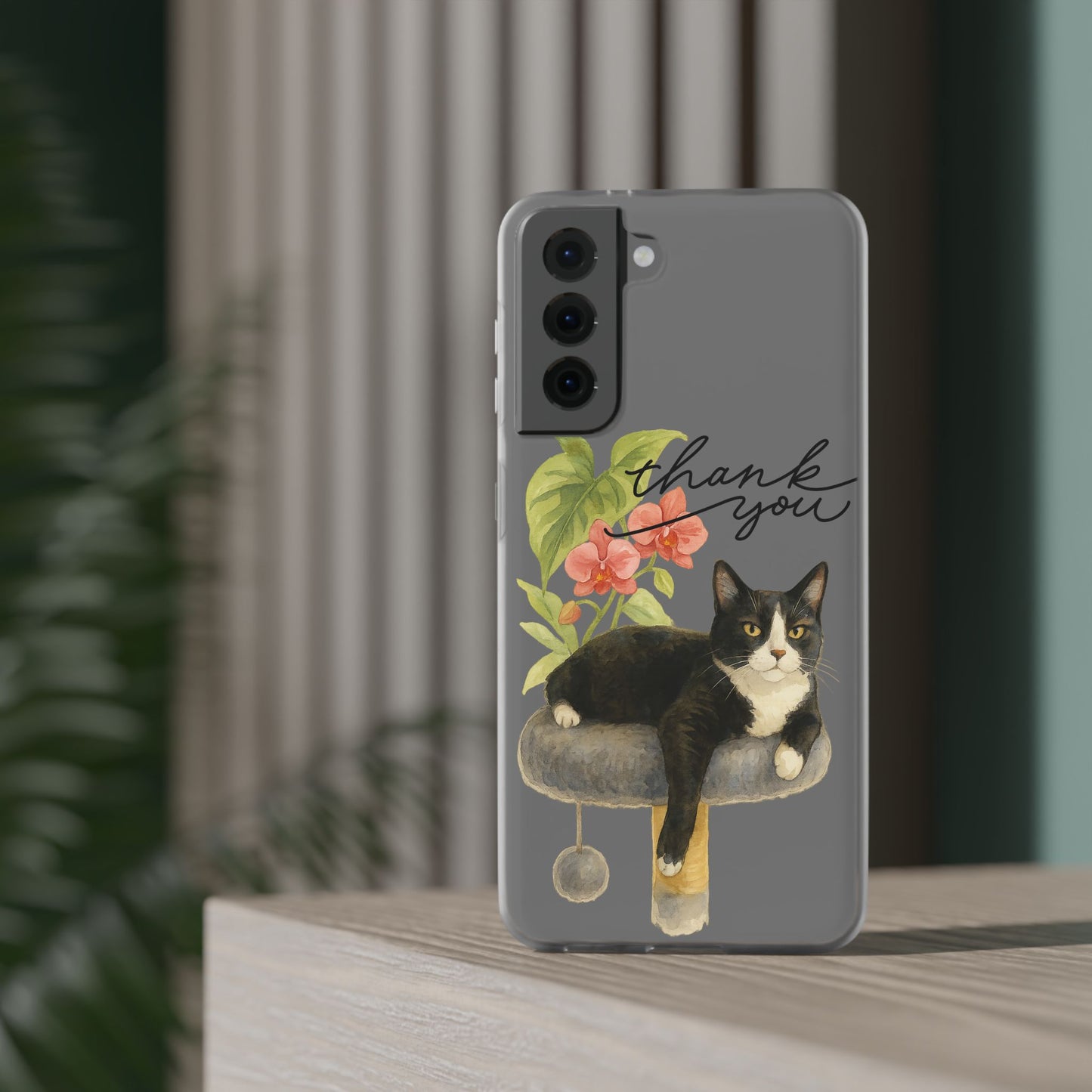62A Cute Cat Thank You Phone Case – Flexible Matte TPU Slim Cover for iPhone & Android Gift